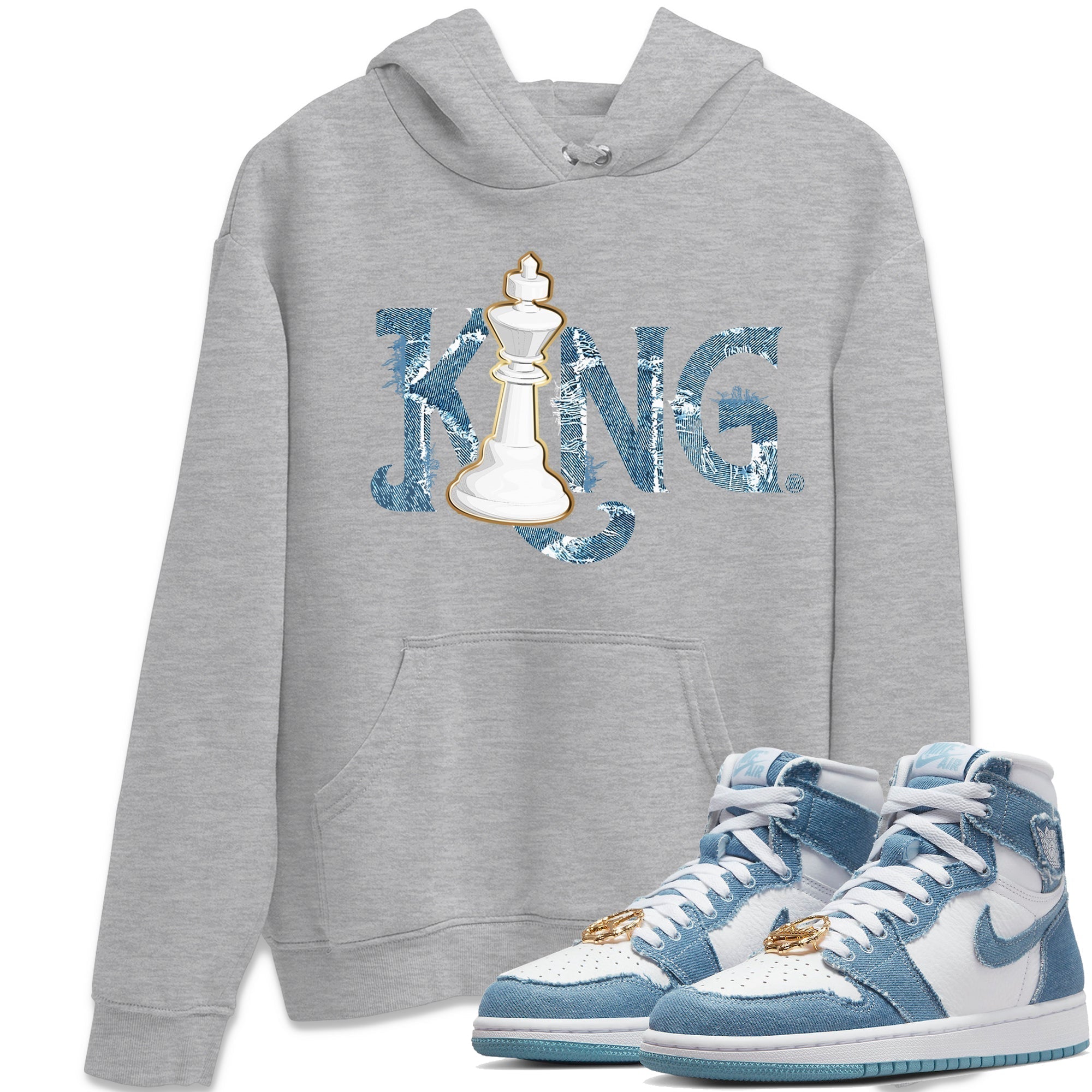 Jordan 1 Denim Sneaker Matching T-Shirt Chess King Sneaker Tees Jordan 1 Denim Sneaker Release Tees Crew Neck Tees