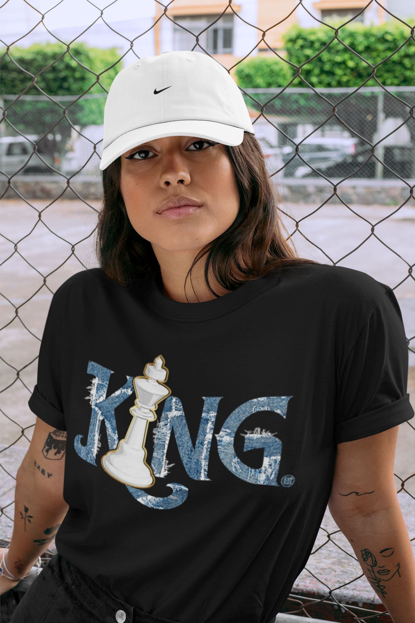 Jordan 1 Denim Sneaker Matching T-Shirt Chess King Sneaker Tees Jordan 1 Denim Sneaker Release Tees Crew Neck Tees