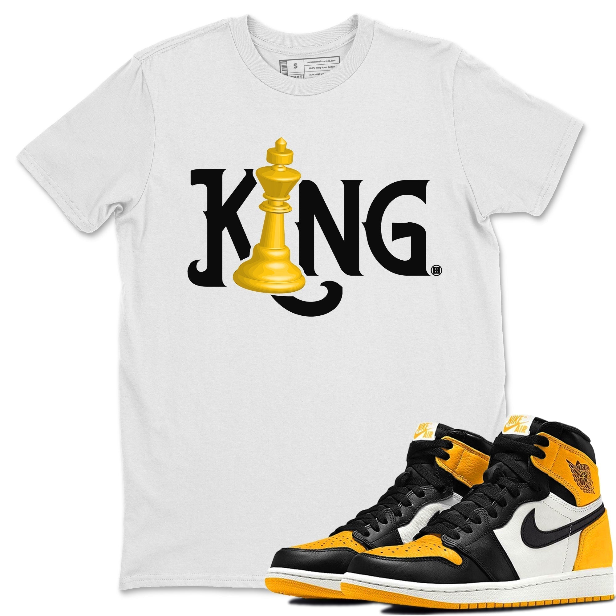 Jordan 1 Taxi Sneaker Matching T-Shirt Chess King Sneaker Tees Jordan 1 Taxi Sneaker Release Tees Crew Neck Tees
