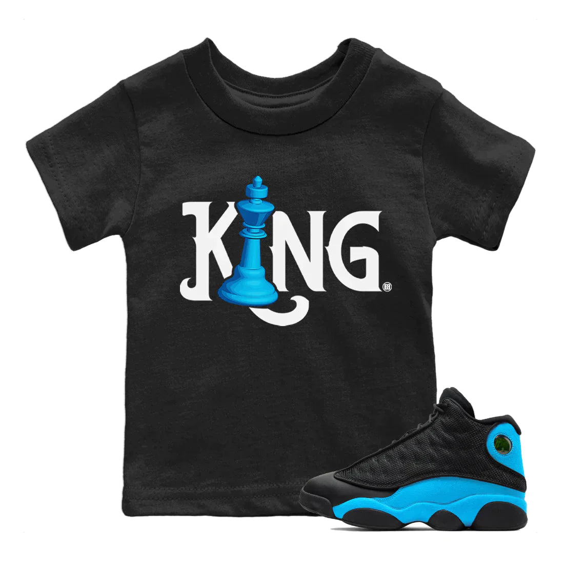 Jordan 13 UNC Sneaker Matching T-Shirt Chess King Sneaker Tees Jordan 13 UNC Sneaker Release Tees Kids Shirts