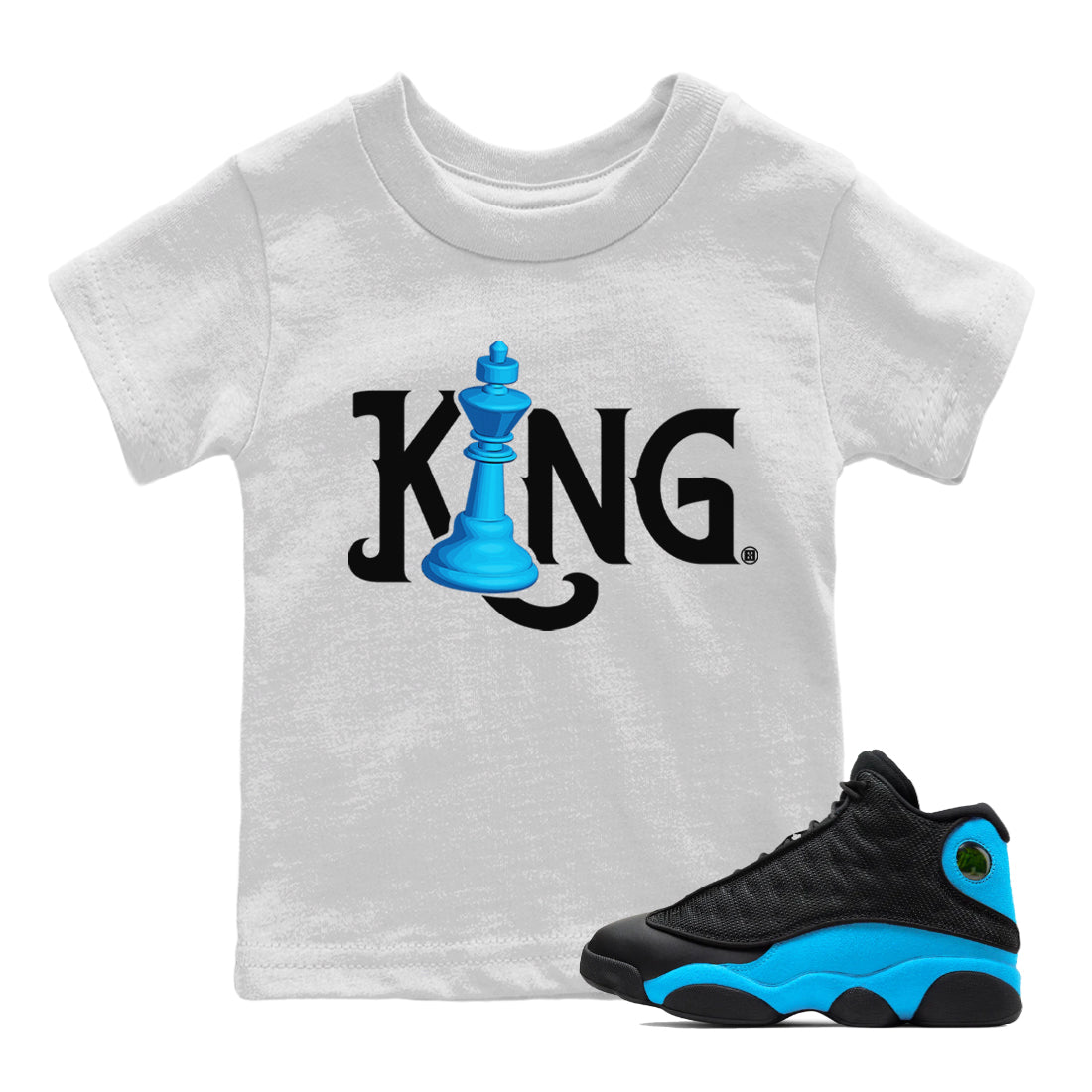 Jordan 13 UNC Sneaker Matching T-Shirt Chess King Sneaker Tees Jordan 13 UNC Sneaker Release Tees Kids Shirts
