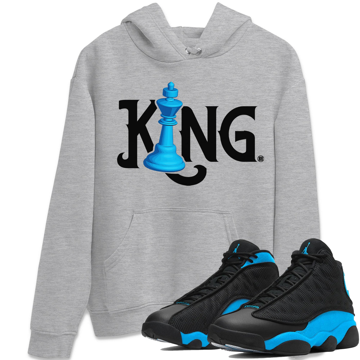 Jordan 13 UNC Sneaker Matching T-Shirt Chess King Sneaker Tees Jordan 13 UNC Sneaker Release Tees Crew Neck Tees