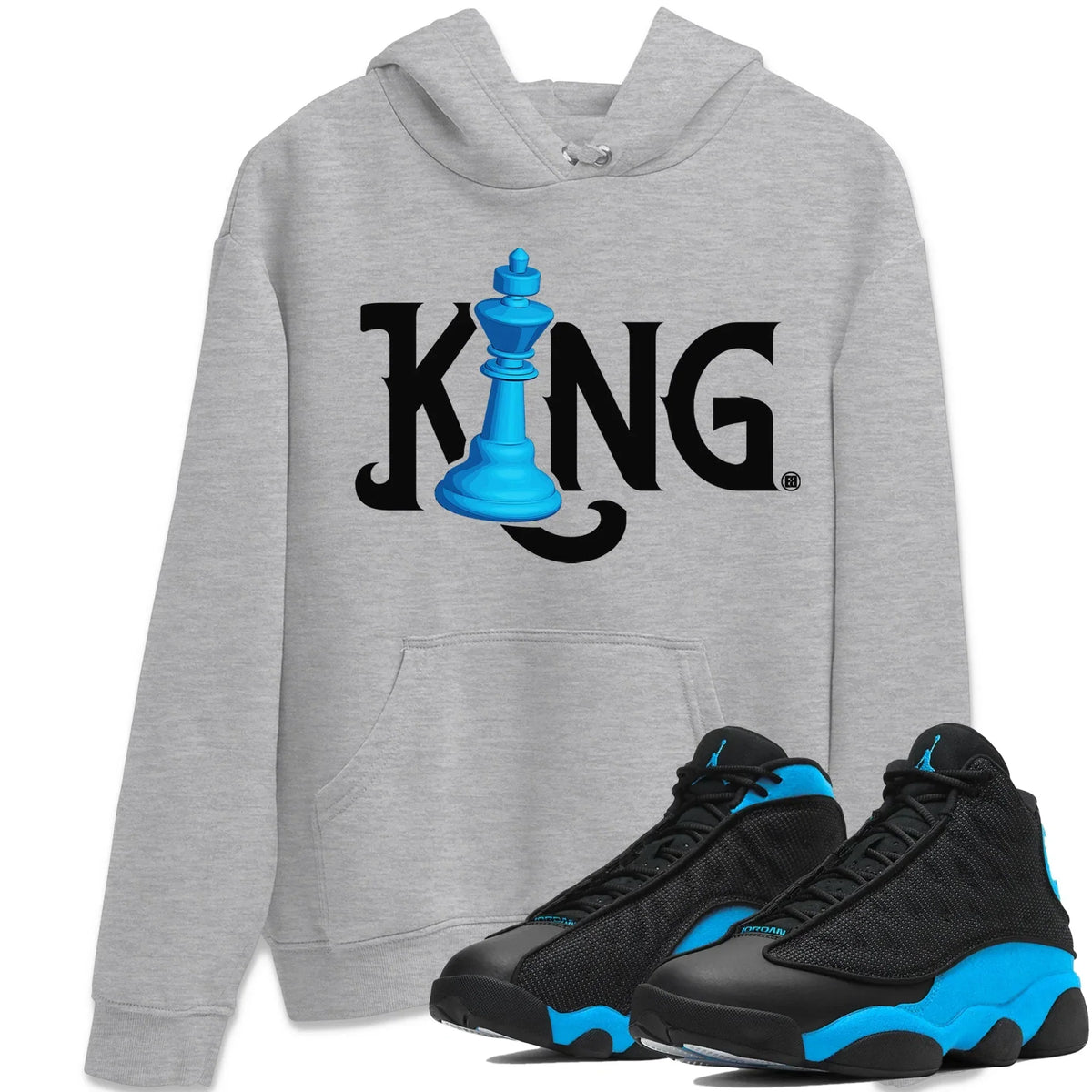 Jordan 13 UNC Sneaker Matching T-Shirt Chess King Sneaker Tees Jordan 13 UNC Sneaker Release Tees Crew Neck Tees