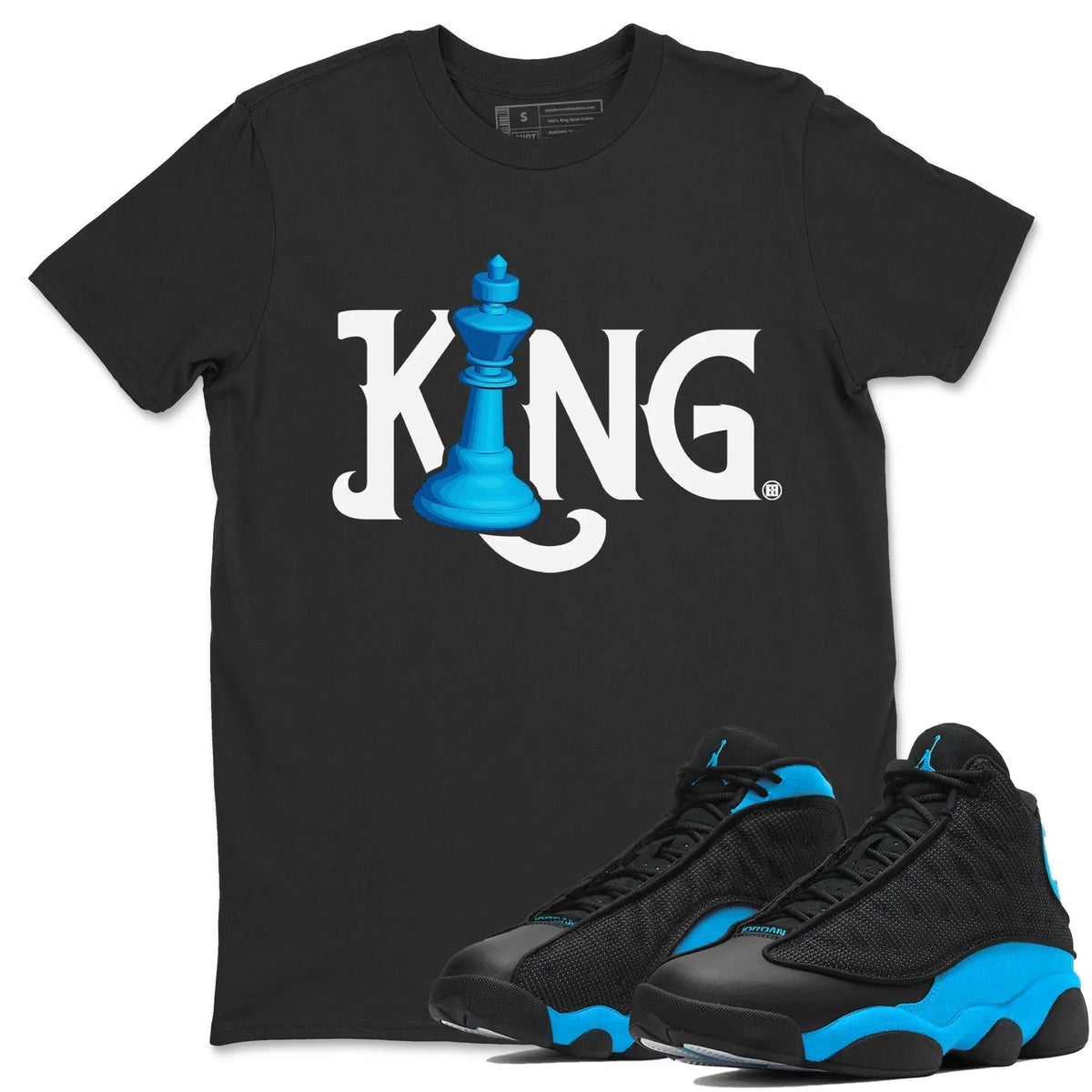 Jordan 13 UNC Sneaker Matching T-Shirt Chess King Sneaker Tees Jordan 13 UNC Sneaker Release Tees Crew Neck Tees