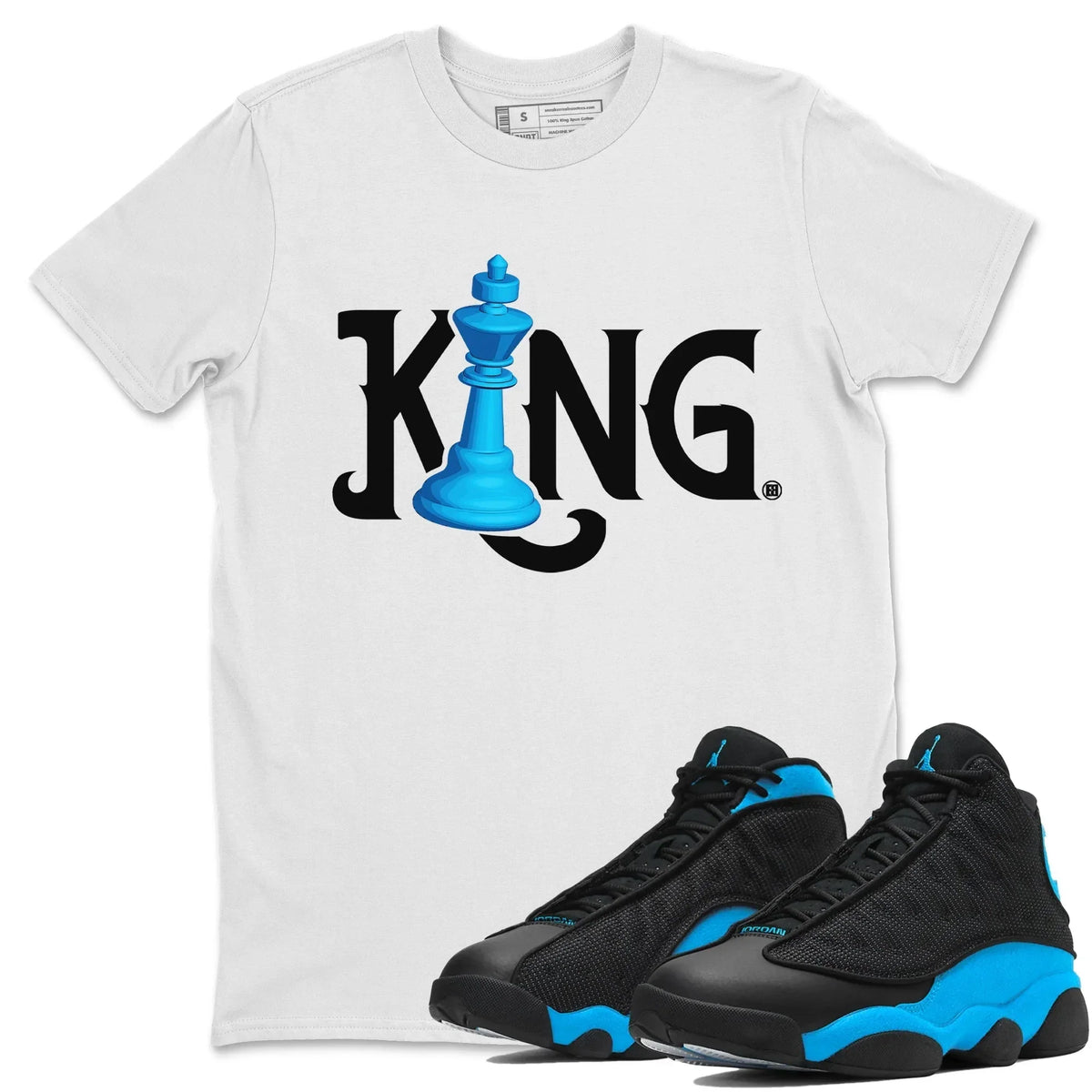 Jordan 13 UNC Sneaker Matching T-Shirt Chess King Sneaker Tees Jordan 13 UNC Sneaker Release Tees Crew Neck Tees