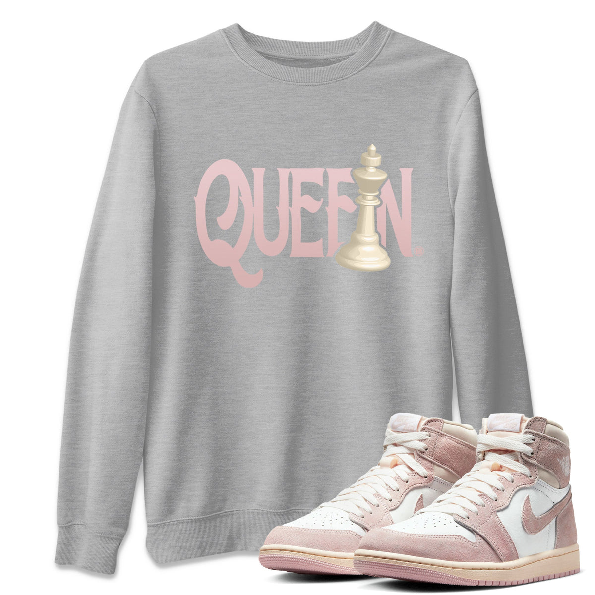 Air Jordan 1 Washed Pink Sneaker Match Tees Chess Queen Streetwear Sneaker Shirt Air Jordan 1 High OG WMNS Washed Pink Sneaker Release Tees Unisex Shirts Heather Grey 1