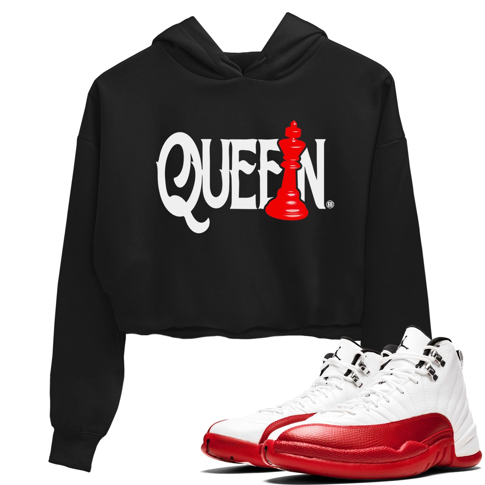 12s Cherry shirt to match jordans Chess Queen sneaker tees AJ12 Retro Cherry Drip Gear Zone Black 1 crop length shirt