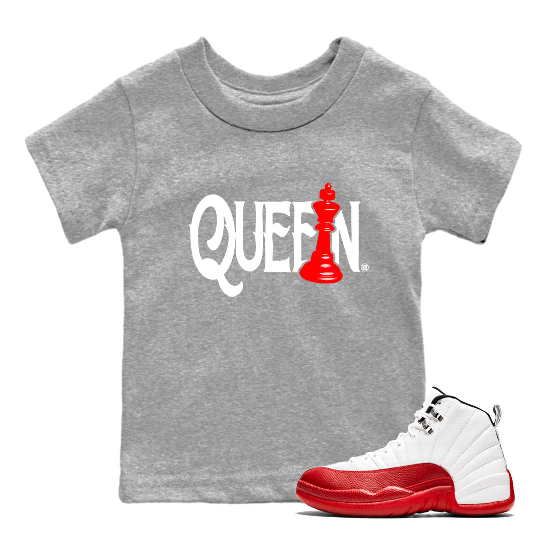 12s Cherry shirt to match jordans Chess Queen sneaker tees AJ12 Retro Cherry Drip Gear Zone baby toddler Heather Grey 1 cotton Shirt