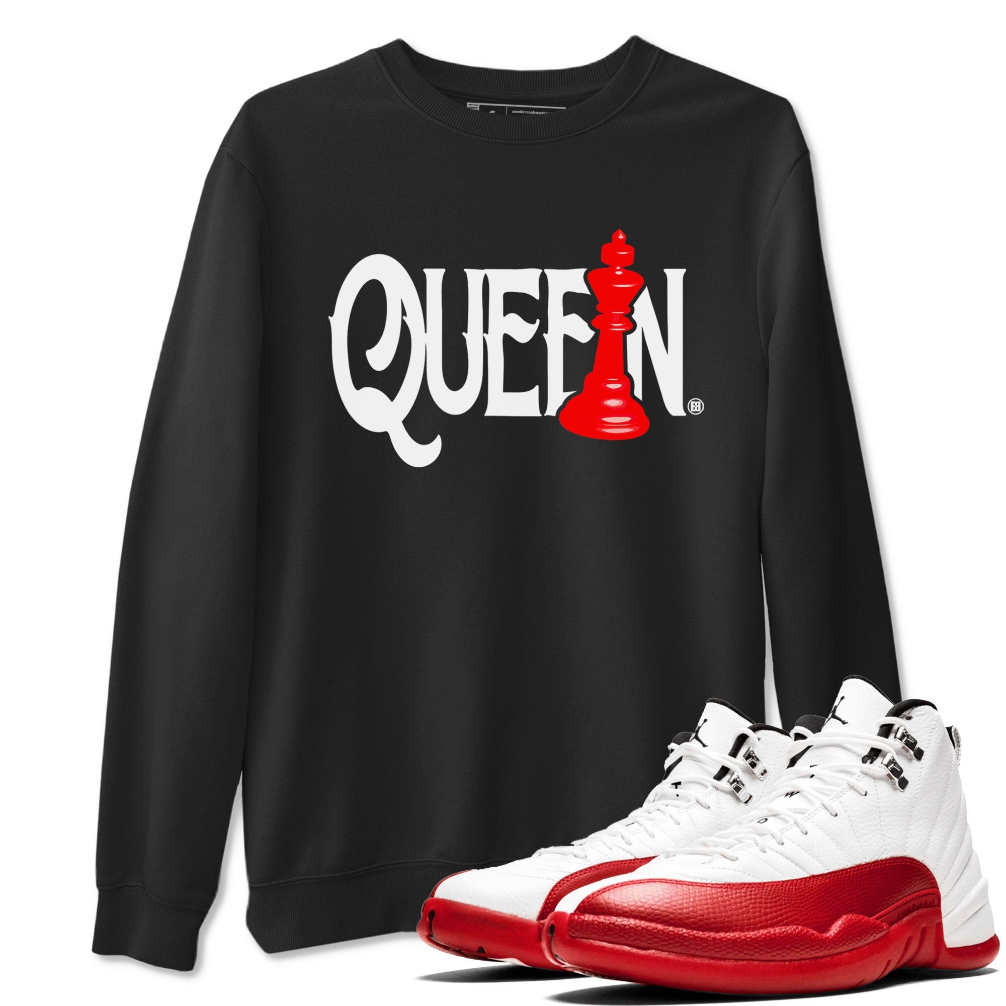 12s Cherry shirt to match jordans Chess Queen sneaker tees AJ12 Retro Cherry Drip Gear Zone unisex cotton Black 1 crew neck shirt
