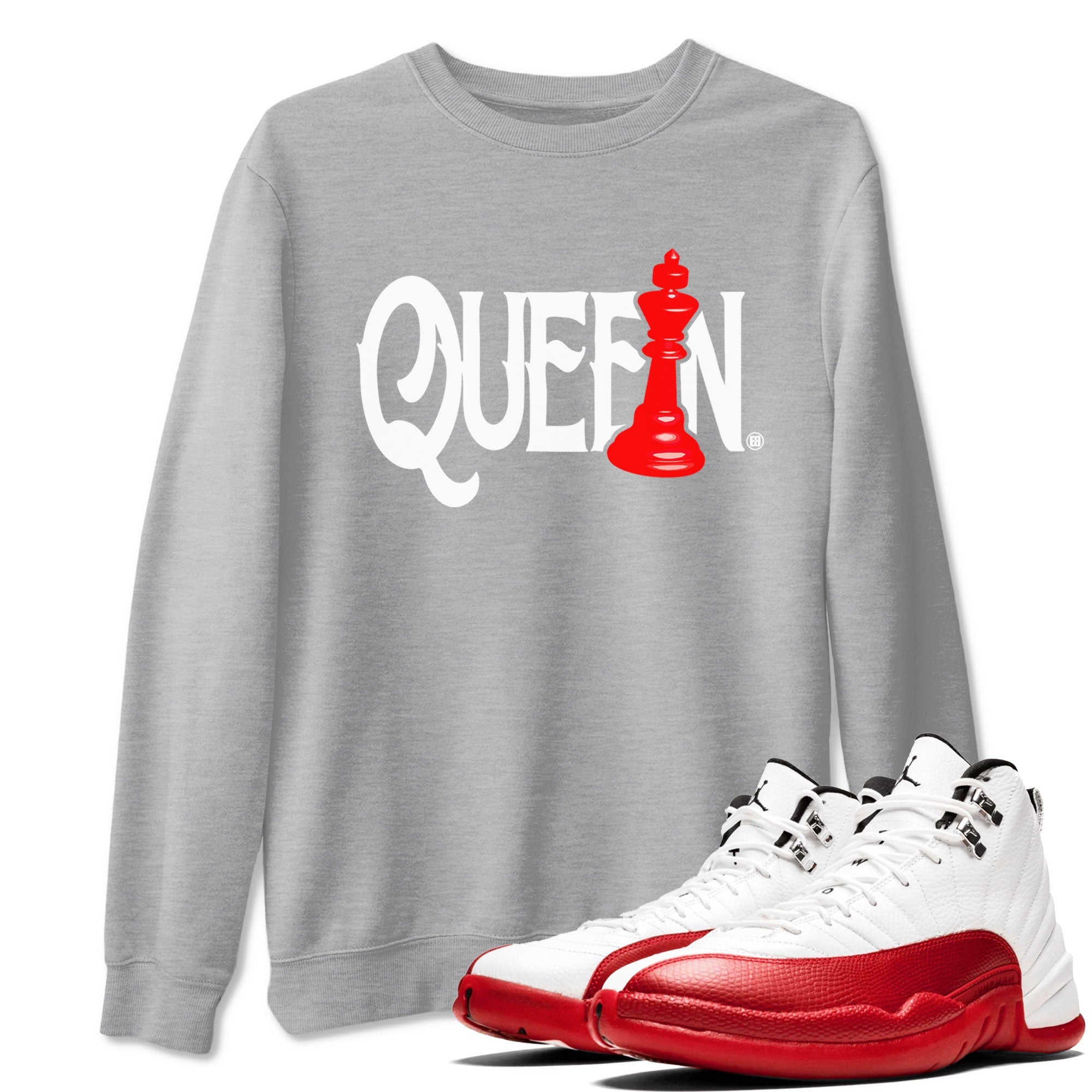 12s Cherry shirt to match jordans Chess Queen sneaker tees AJ12 Retro Cherry Drip Gear Zone unisex cotton Heather Grey 1 crew neck shirt