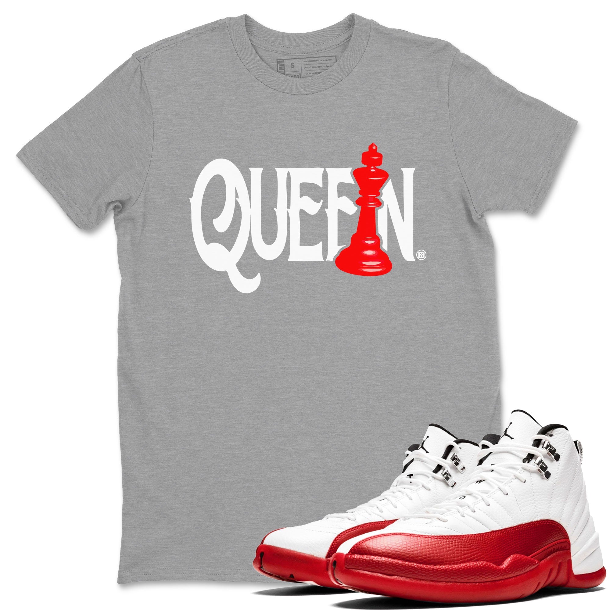 12s Cherry shirt to match jordans Chess Queen sneaker tees AJ12 Retro Cherry Drip Gear Zone unisex cotton Heather Grey 1 crew neck shirt