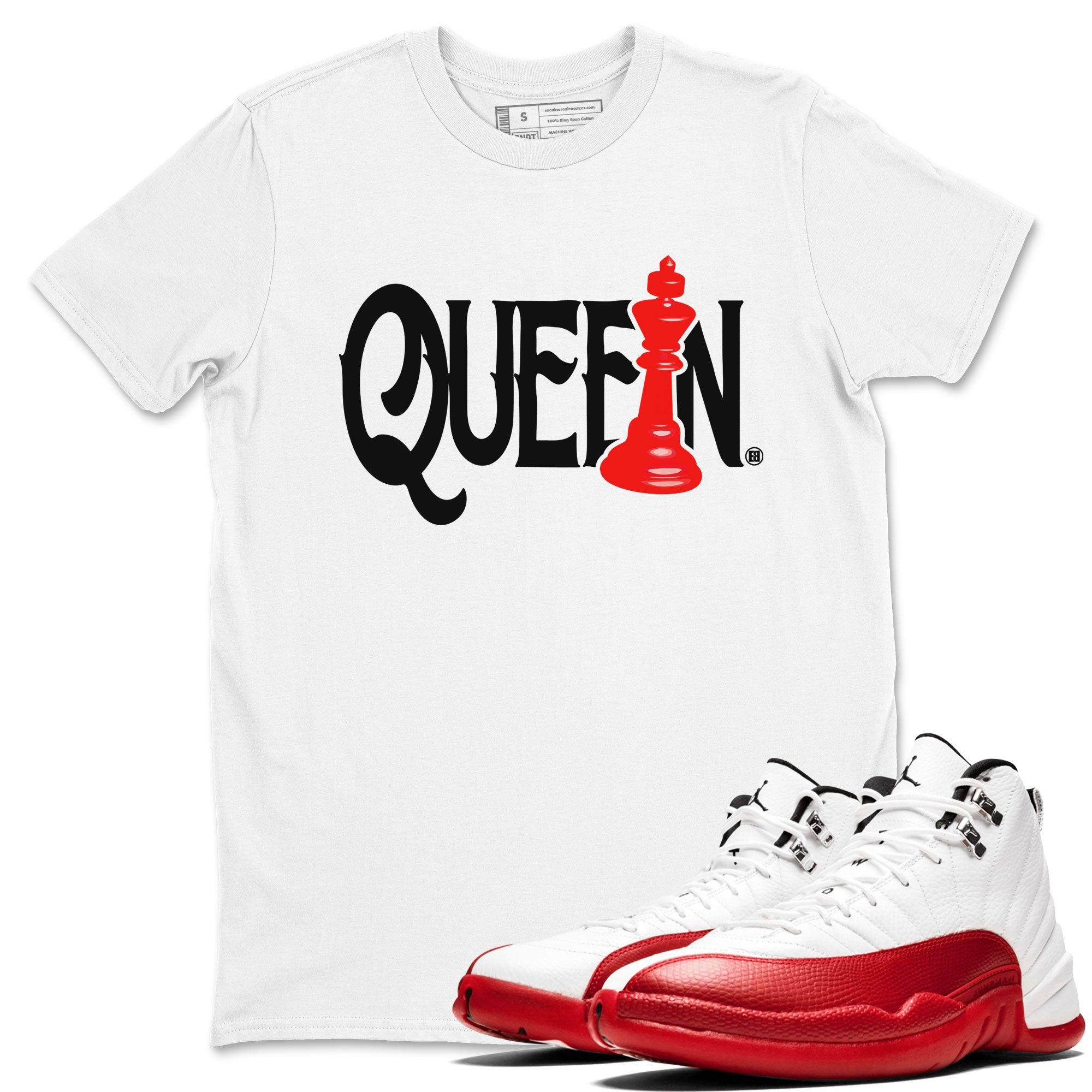 12s Cherry shirt to match jordans Chess Queen sneaker tees AJ12 Retro Cherry Drip Gear Zone unisex cotton White 1 crew neck shirt