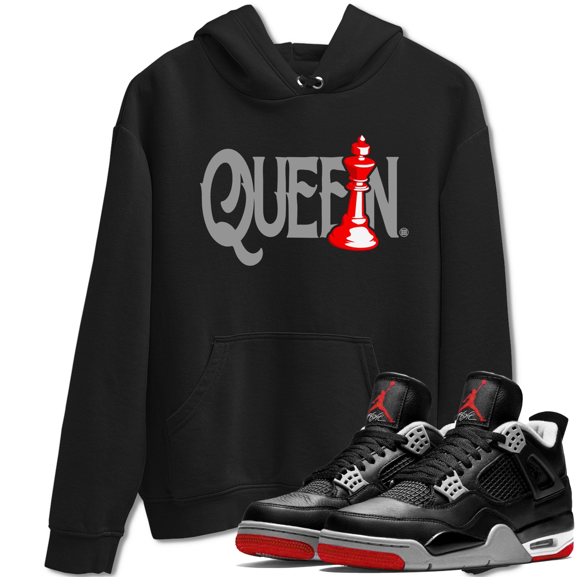 Air Jordan 4 Bred Reimagined shirt to match jordans Chess Queen sneaker shirts AJ4 Bred Reimagined Drip Gear Zone unisex crew neck cotton Black 1 crew neck shirt