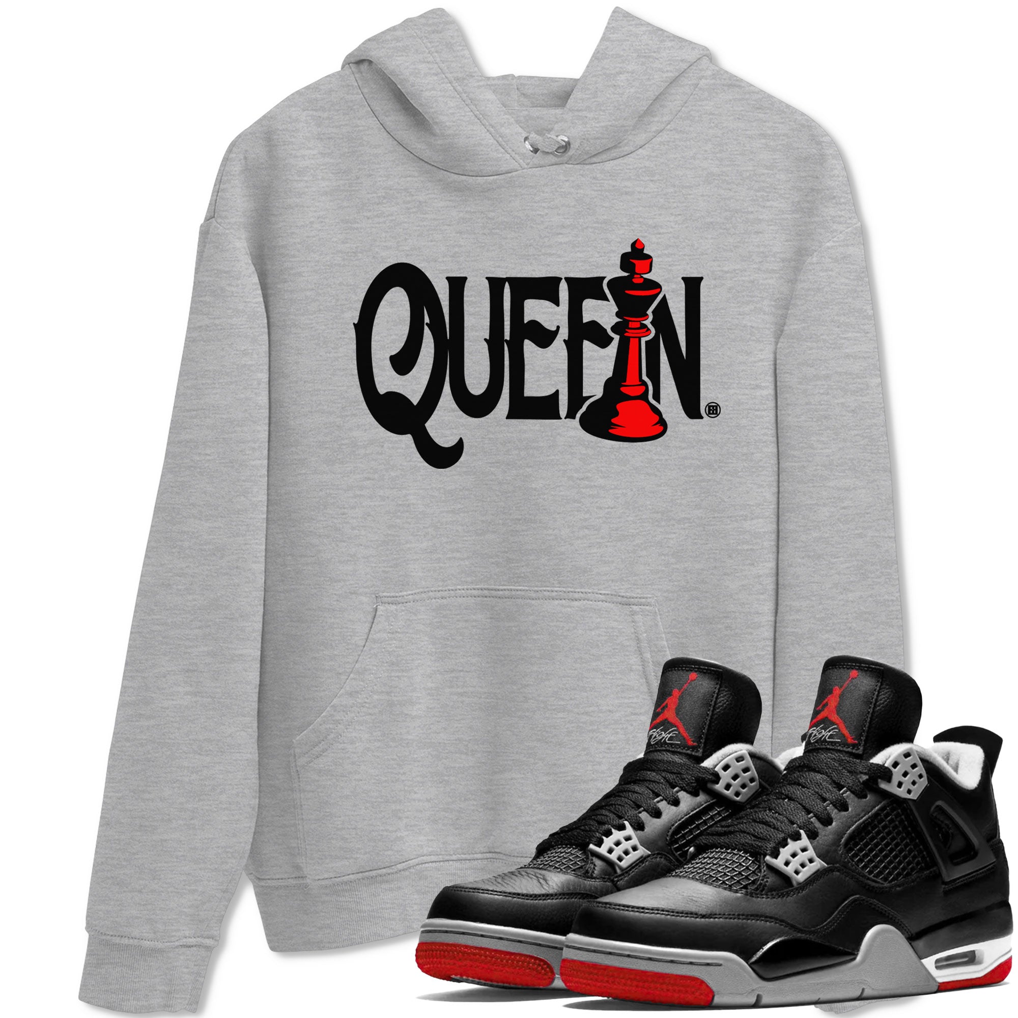 Air Jordan 4 Bred Reimagined shirt to match jordans Chess Queen sneaker shirts AJ4 Bred Reimagined Drip Gear Zone unisex crew neck cotton Heather Grey 1 crew neck shirt