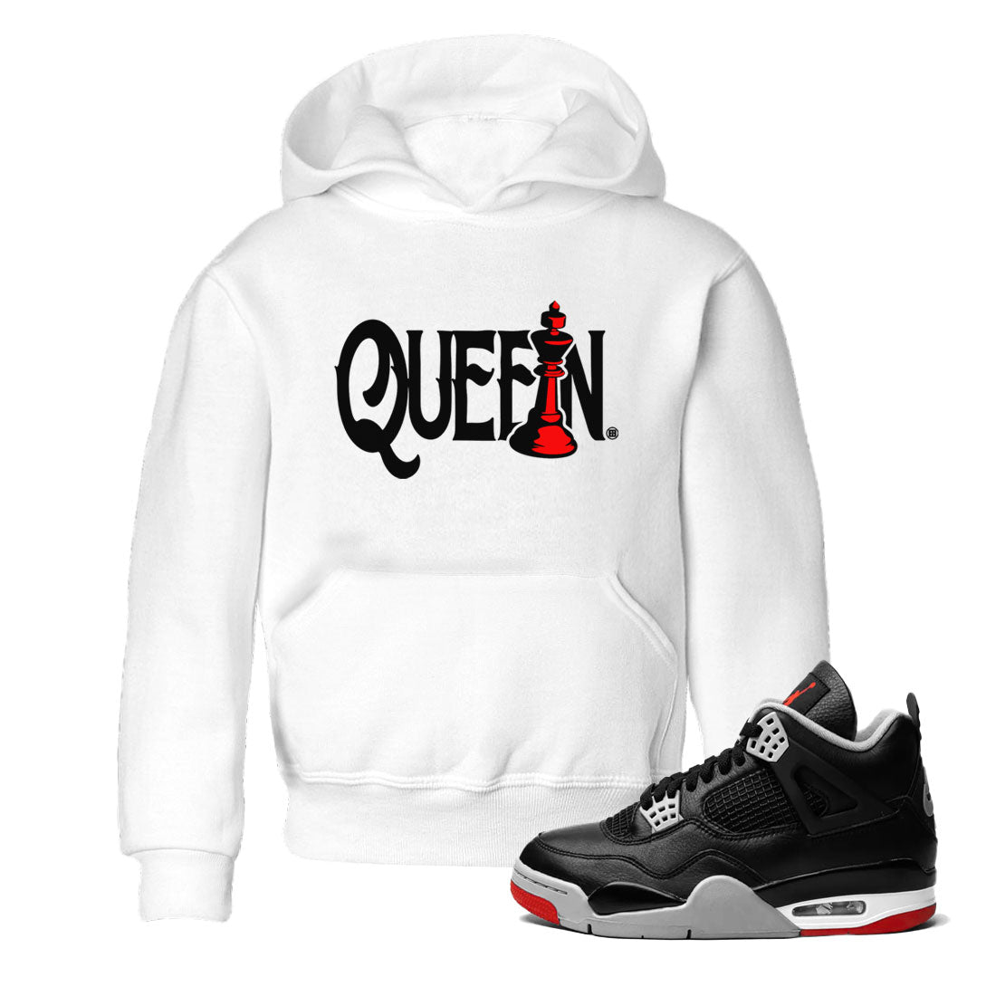 Air Jordan 4 Bred Reimagined shirt to match jordans Chess Queen sneaker shirts AJ4 Bred Reimagined Drip Gear Zone baby toddler White 1 cotton Shirt