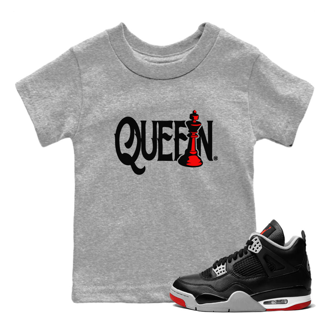 Air Jordan 4 Bred Reimagined shirt to match jordans Chess Queen sneaker shirts AJ4 Bred Reimagined Drip Gear Zone baby toddler Heather Grey 1 cotton Shirt