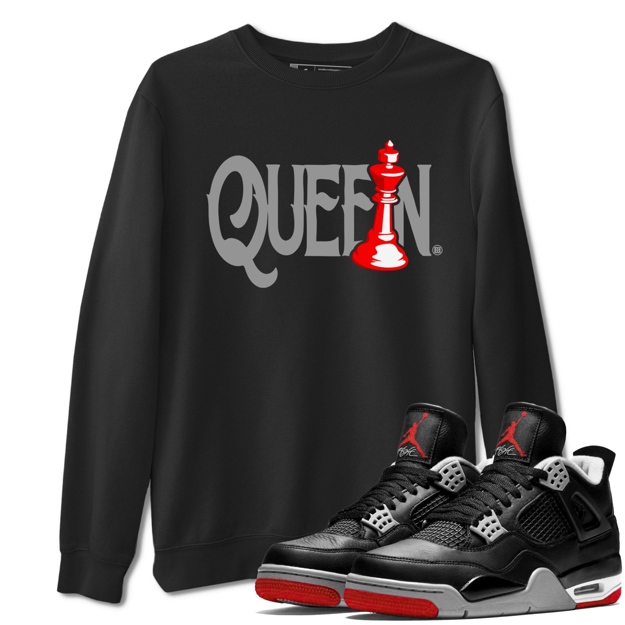 Air Jordan 4 Bred Reimagined shirt to match jordans Chess Queen sneaker shirts AJ4 Bred Reimagined Drip Gear Zone unisex crew neck cotton Black 1 crew neck shirt