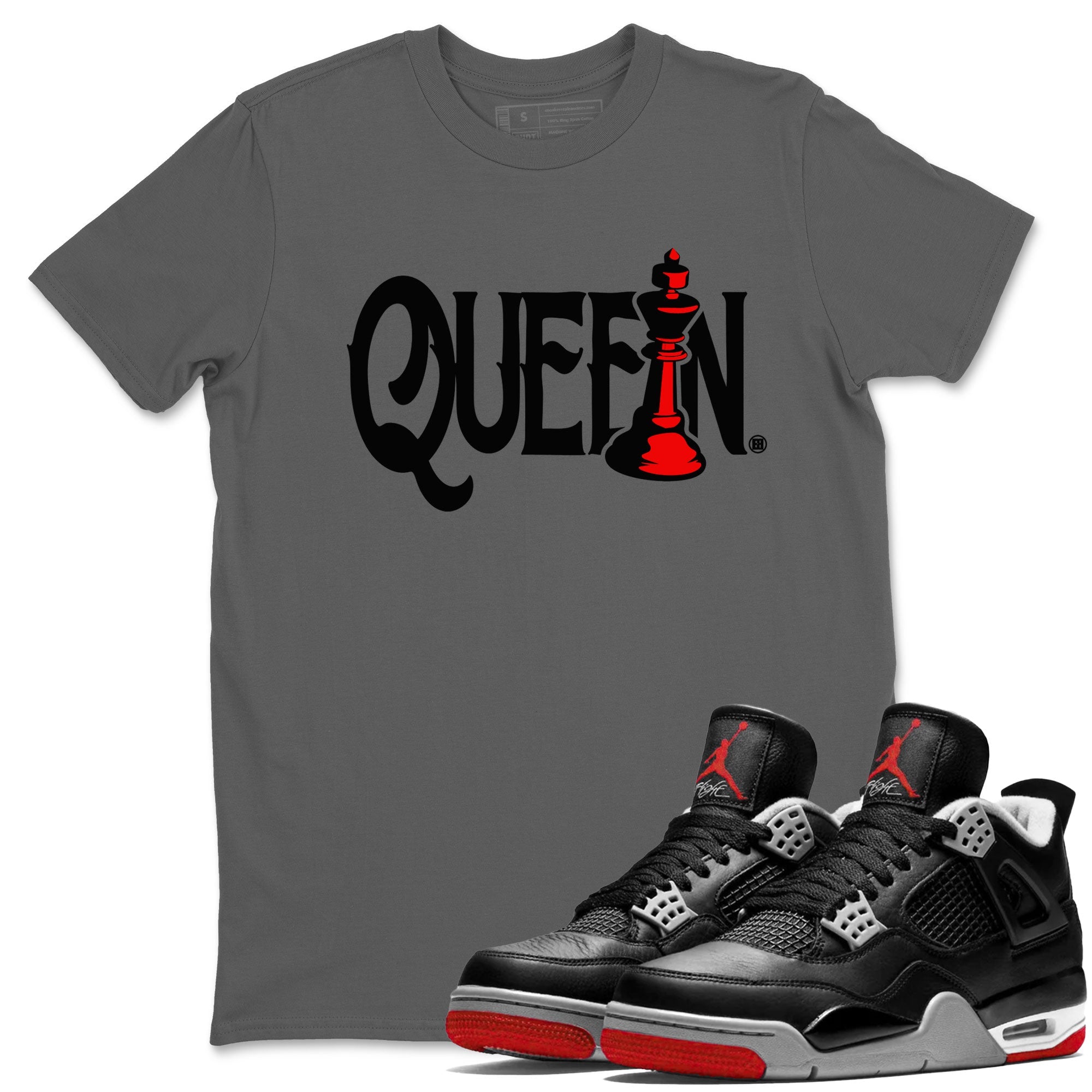 Air Jordan 4 Bred Reimagined shirt to match jordans Chess Queen sneaker shirts AJ4 Bred Reimagined Drip Gear Zone unisex crew neck cotton Cool Grey 1 crew neck shirt