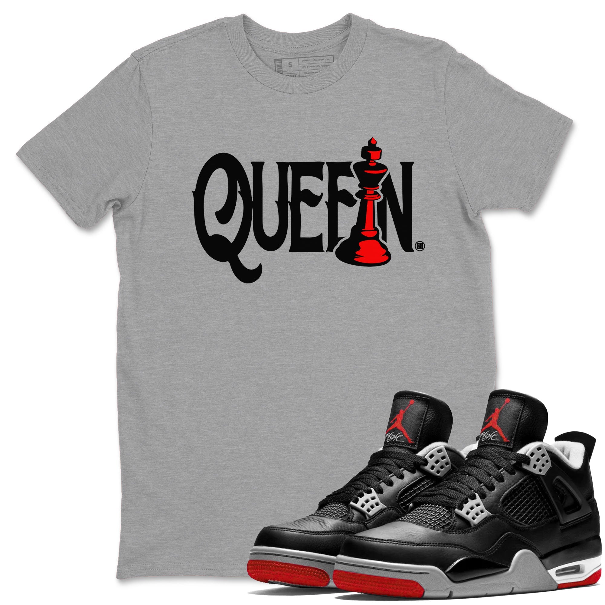 Air Jordan 4 Bred Reimagined shirt to match jordans Chess Queen sneaker shirts AJ4 Bred Reimagined Drip Gear Zone unisex crew neck cotton Heather Grey 1 crew neck shirt