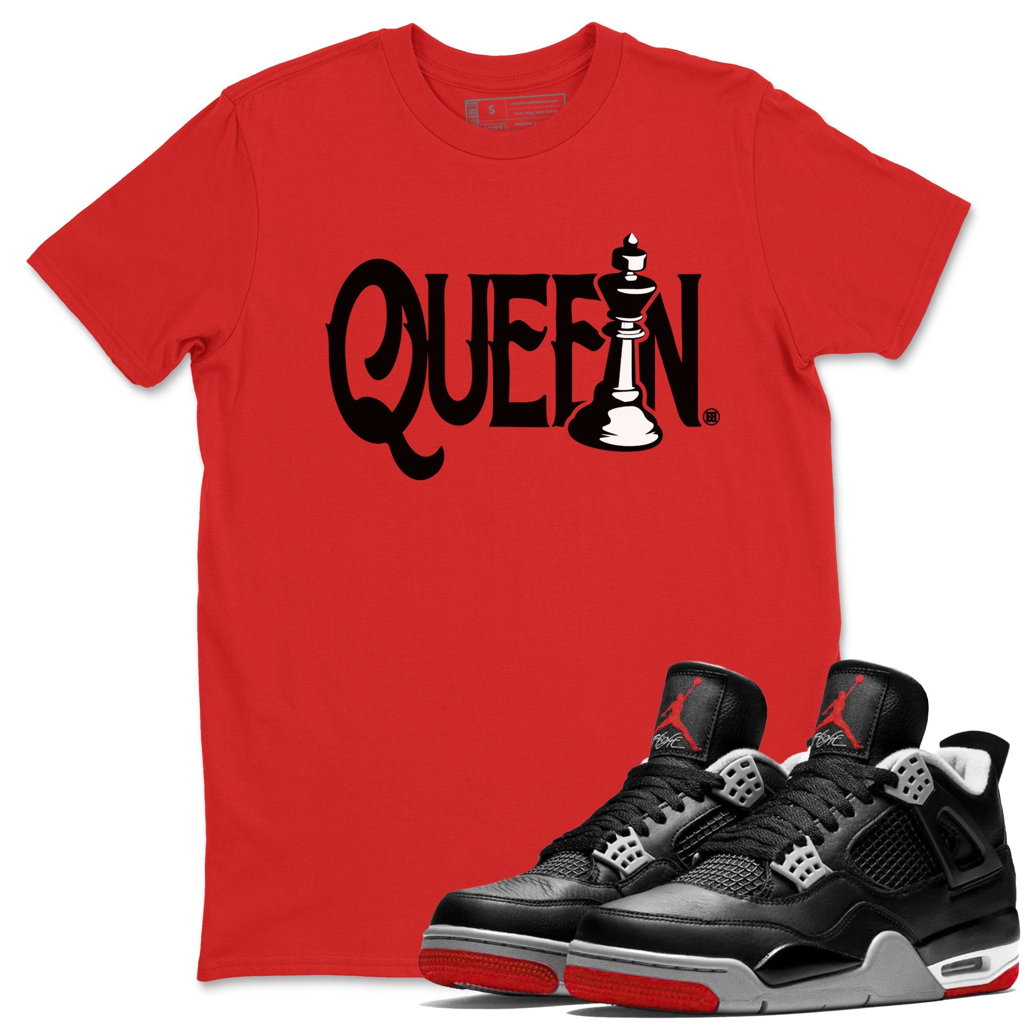 Air Jordan 4 Bred Reimagined shirt to match jordans Chess Queen sneaker shirts AJ4 Bred Reimagined Drip Gear Zone unisex crew neck cotton Red 1 crew neck shirt