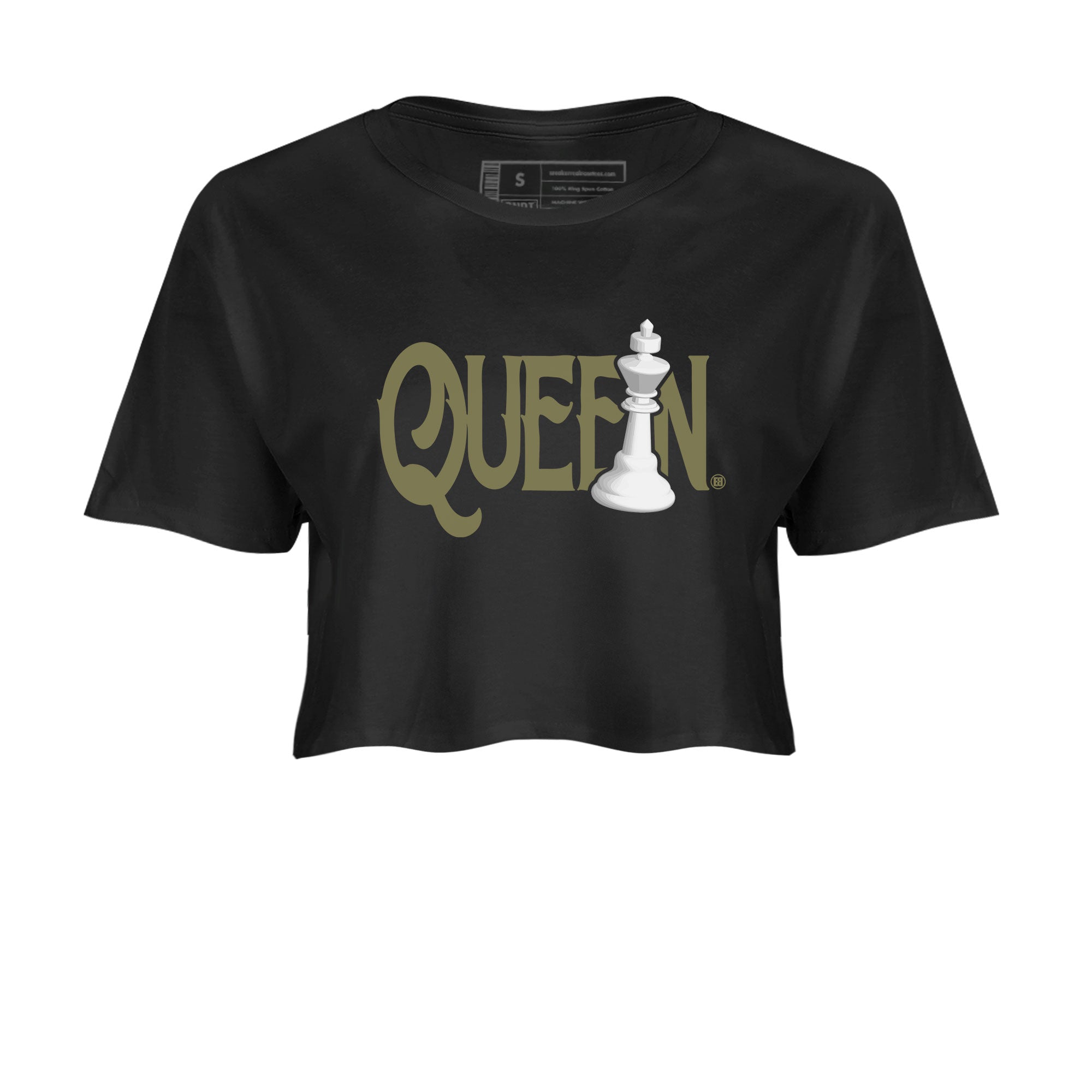 Air Jordan 4 Medium Olive shirt to match jordans streetwear brand Chess Queen sneaker tees 4s Medium Olive Drip Gear Zone Black 2 Crop T-Shirt
