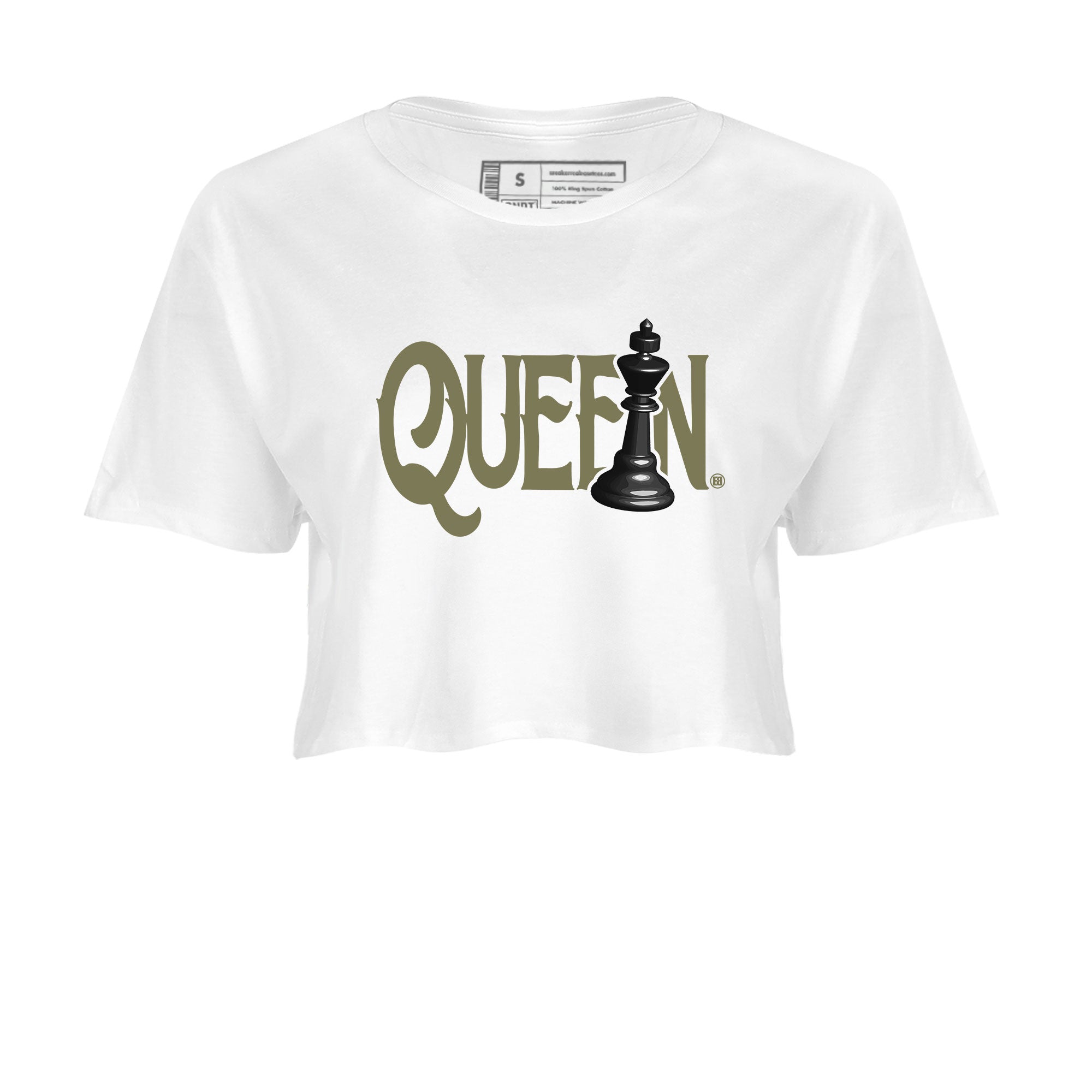 Air Jordan 4 Medium Olive shirt to match jordans streetwear brand Chess Queen sneaker tees 4s Medium Olive Drip Gear Zone White 2 Crop T-Shirt