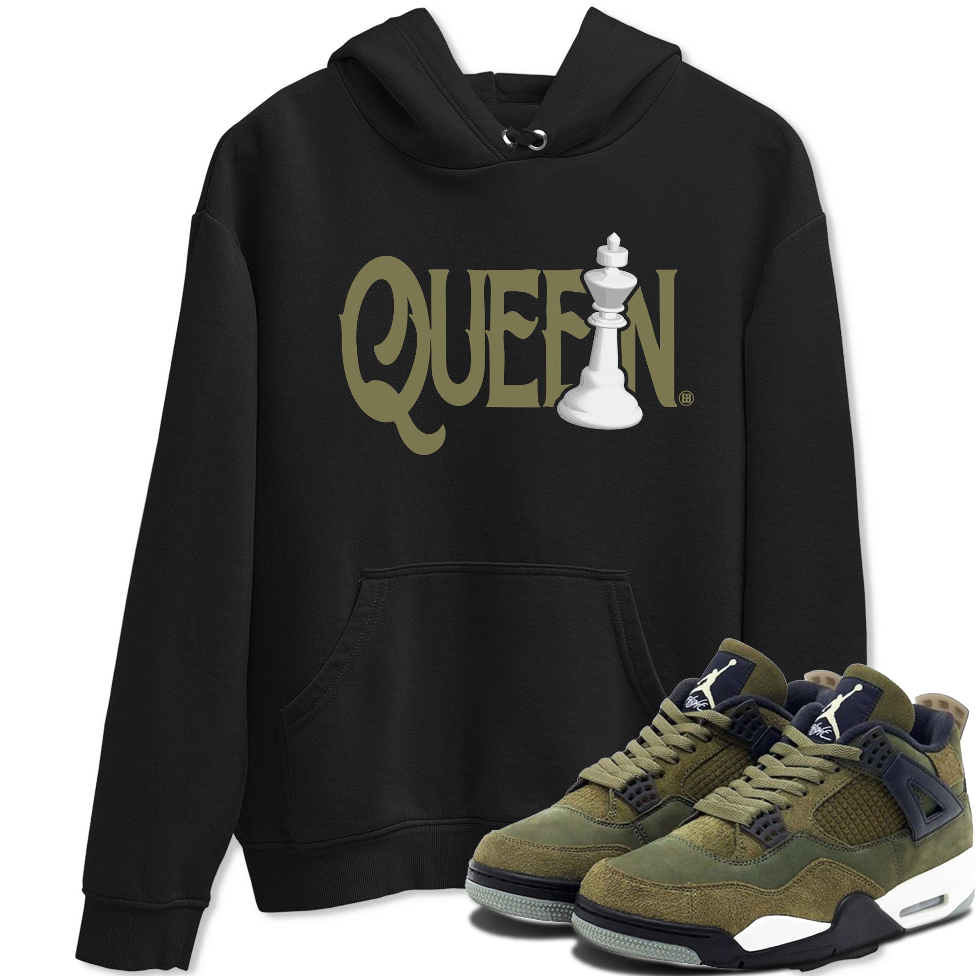 Air Jordan 4 Medium Olive shirt to match jordans streetwear brand Chess Queen sneaker tees 4s Medium Olive Drip Gear Zone Unisex Streetwear Clothing Black 1 T-Shirt