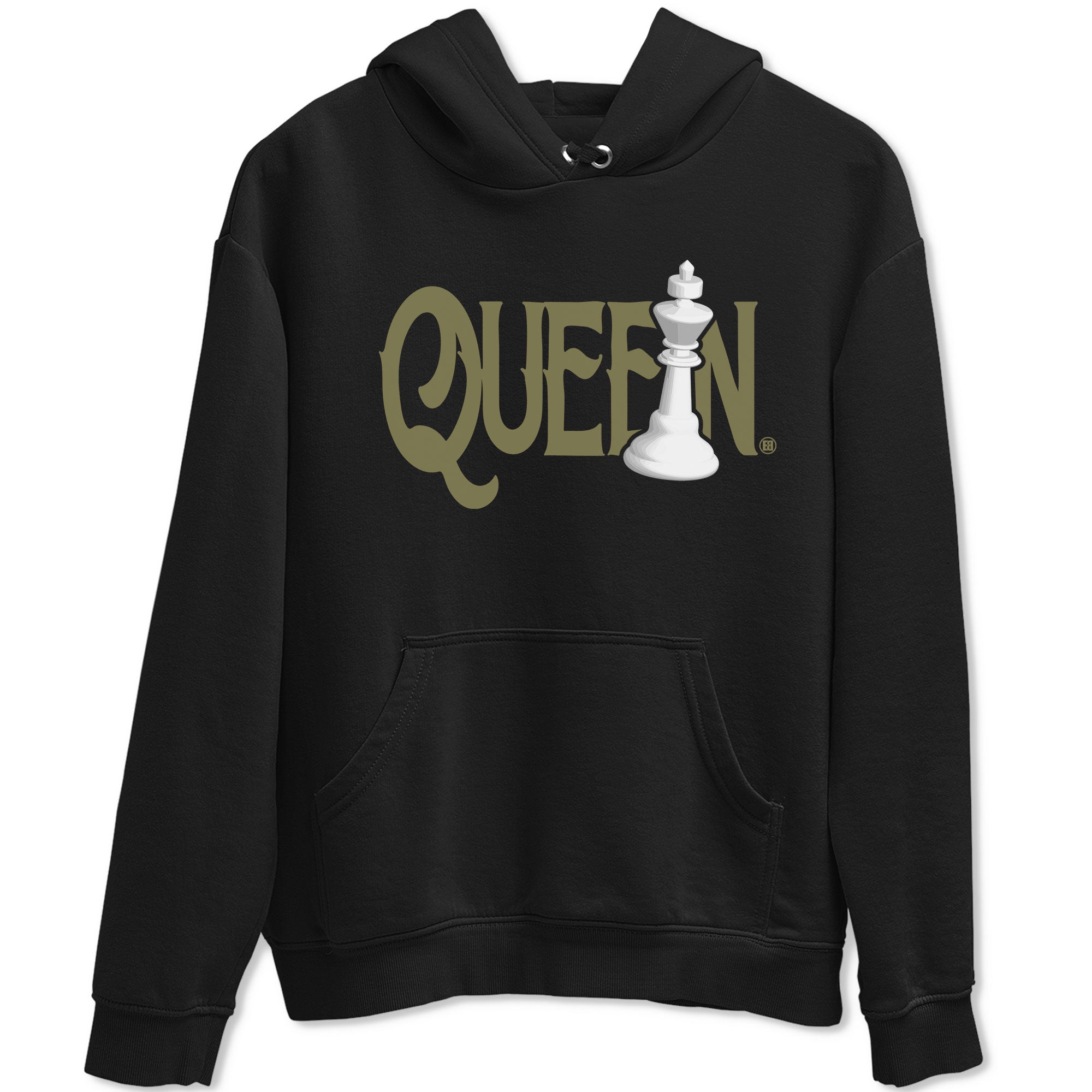 Air Jordan 4 Medium Olive shirt to match jordans streetwear brand Chess Queen sneaker tees 4s Medium Olive Drip Gear Zone Unisex Streetwear Clothing Black 2 T-Shirt