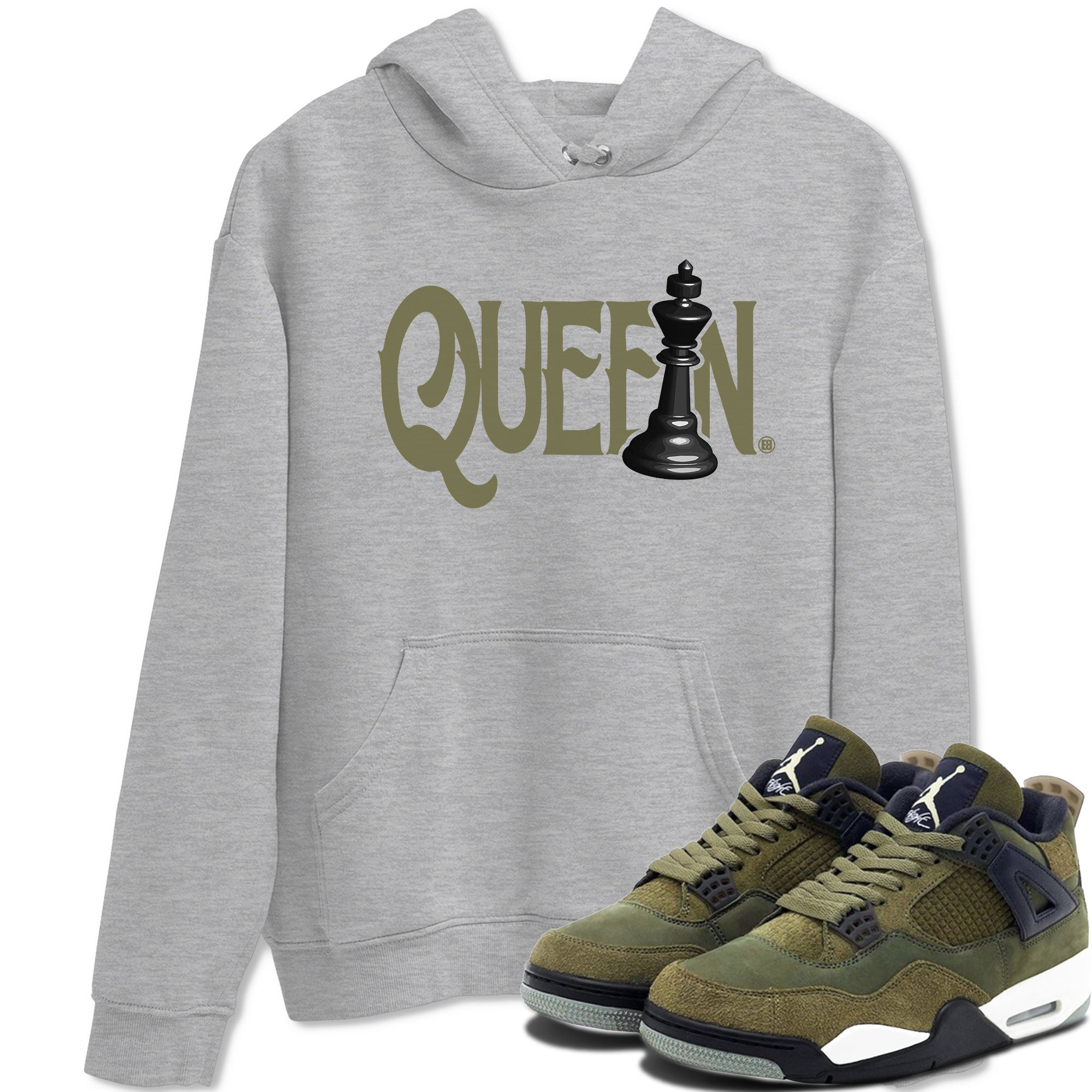 Air Jordan 4 Medium Olive shirt to match jordans streetwear brand Chess Queen sneaker tees 4s Medium Olive Drip Gear Zone Unisex Streetwear Clothing Heather Grey 1 T-Shirt