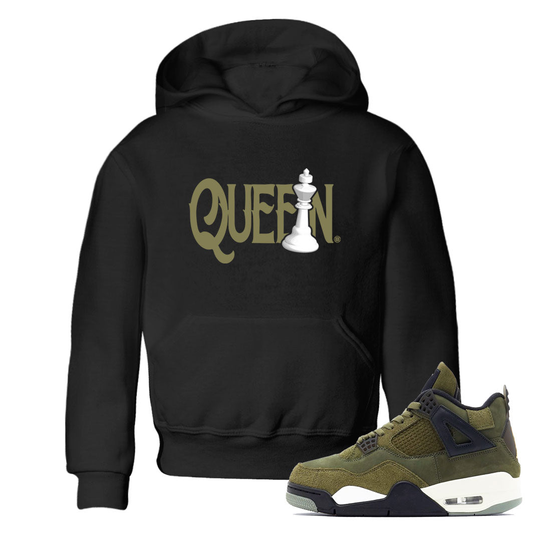 Air Jordan 4 Medium Olive shirt to match jordans streetwear brand Chess Queen sneaker tees 4s Medium Olive Drip Gear Zone Baby Toddler Black 1 T-Shirt