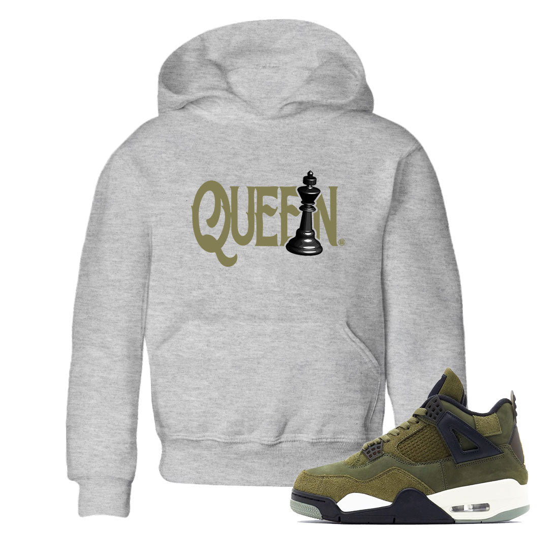Air Jordan 4 Medium Olive shirt to match jordans streetwear brand Chess Queen sneaker tees 4s Medium Olive Drip Gear Zone Baby Toddler Heather Grey 1 T-Shirt