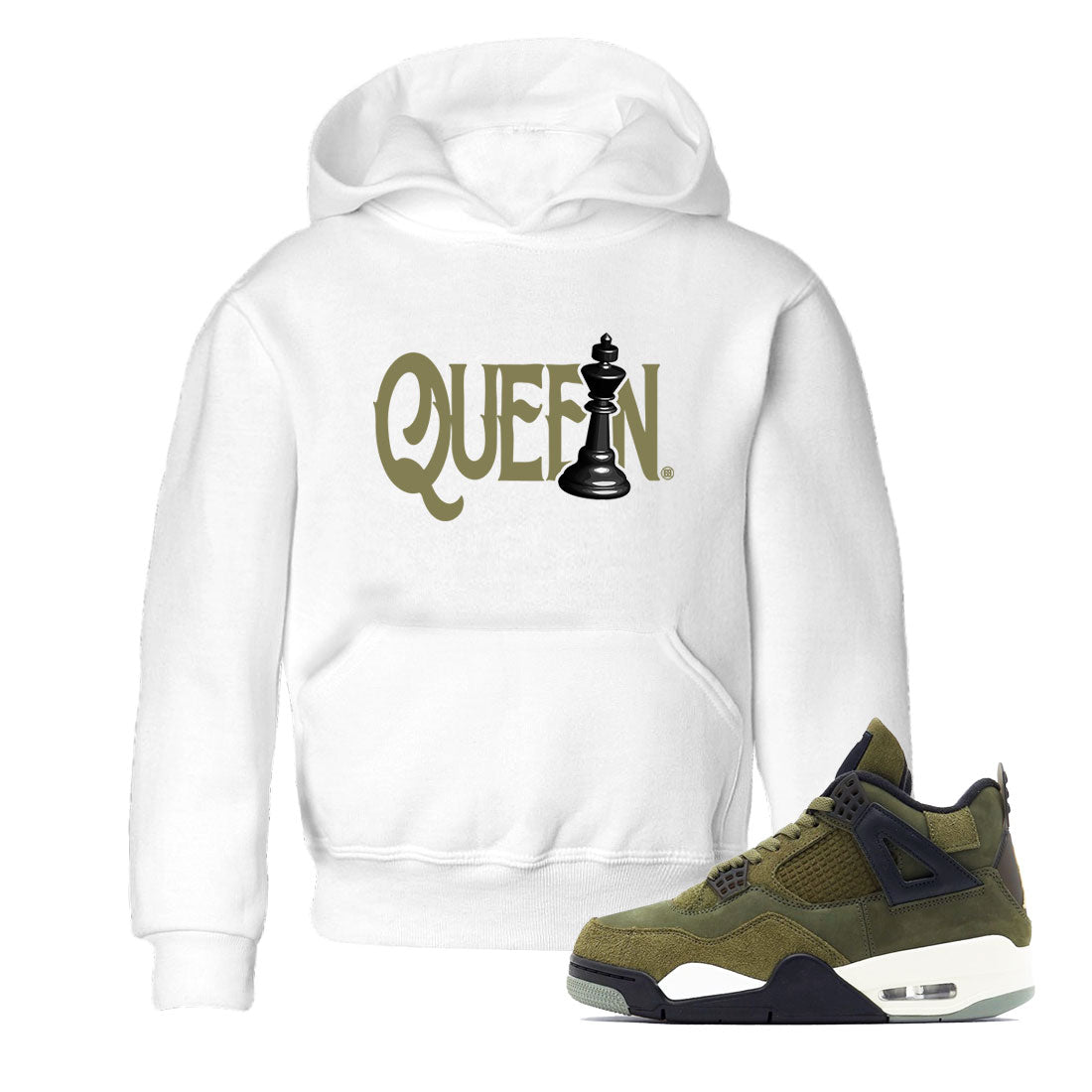 Air Jordan 4 Medium Olive shirt to match jordans streetwear brand Chess Queen sneaker tees 4s Medium Olive Drip Gear Zone Baby Toddler White 1 T-Shirt