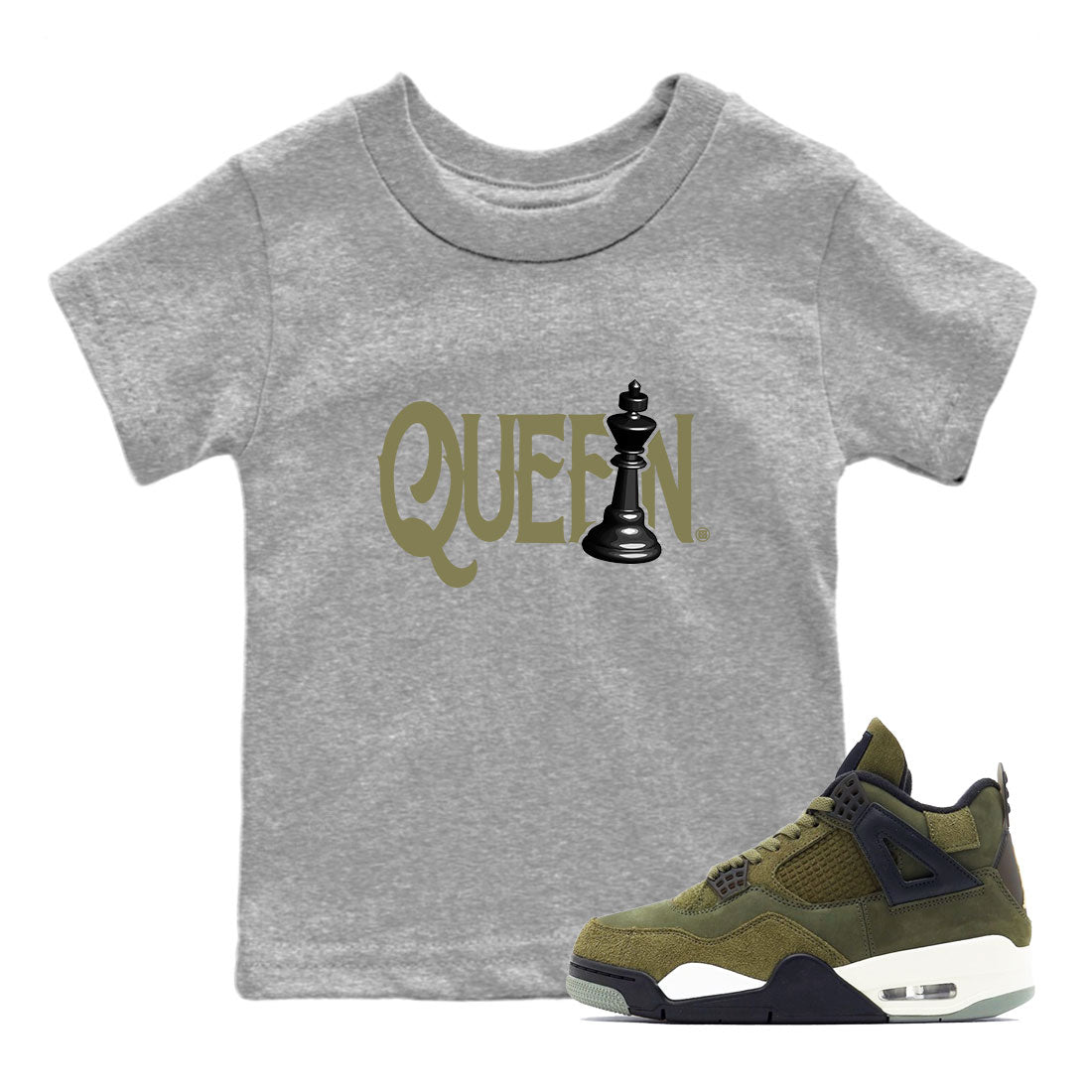 Air Jordan 4 Medium Olive shirt to match jordans streetwear brand Chess Queen sneaker tees 4s Medium Olive Drip Gear Zone Baby Toddler Heather Grey 1 T-Shirt