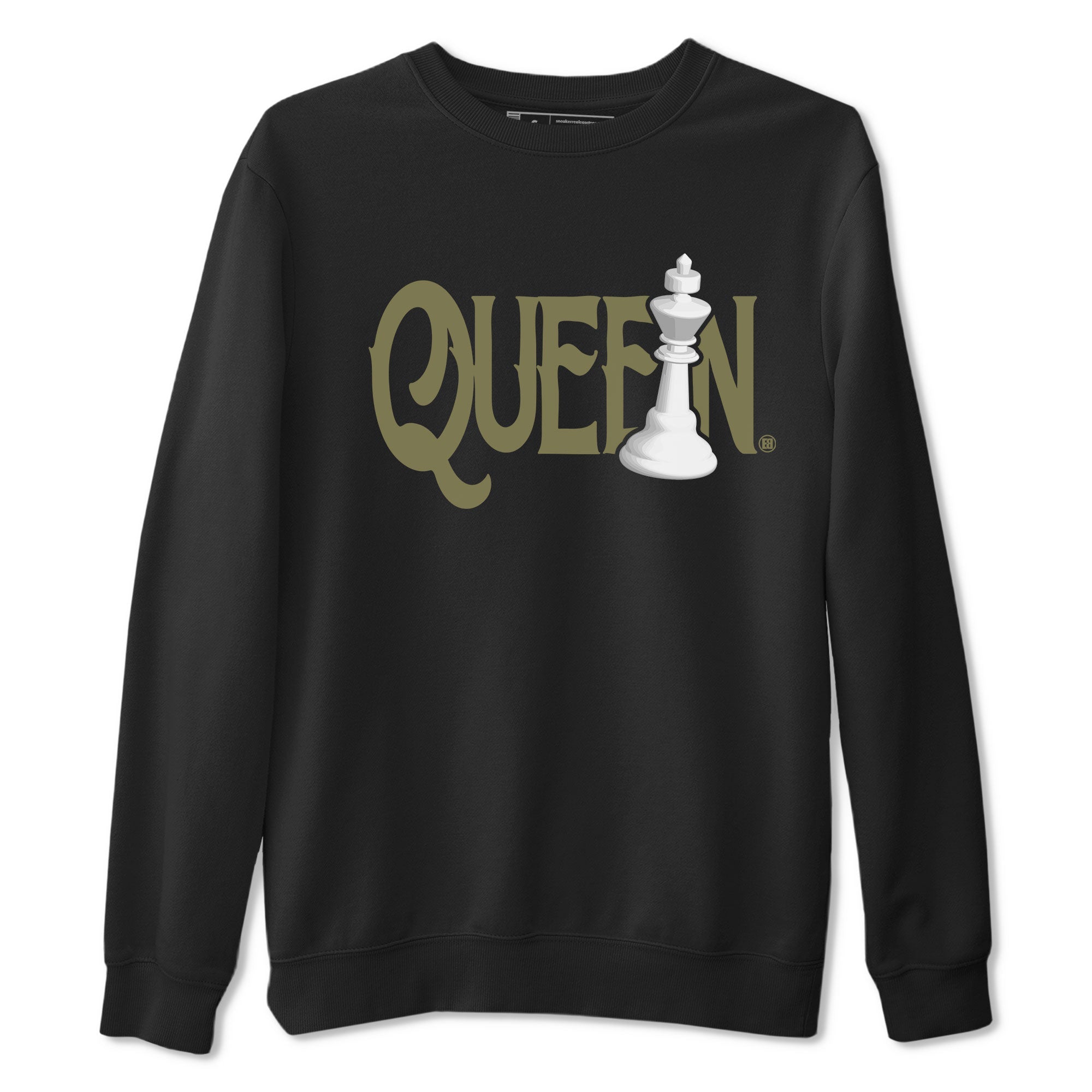 Air Jordan 4 Medium Olive shirt to match jordans streetwear brand Chess Queen sneaker tees 4s Medium Olive Drip Gear Zone Unisex Streetwear Clothing Black 2 T-Shirt