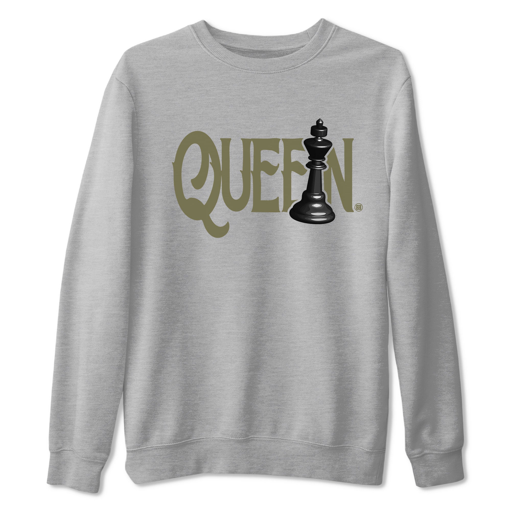 Air Jordan 4 Medium Olive shirt to match jordans streetwear brand Chess Queen sneaker tees 4s Medium Olive Drip Gear Zone Unisex Streetwear Clothing Heather Grey 2 T-Shirt