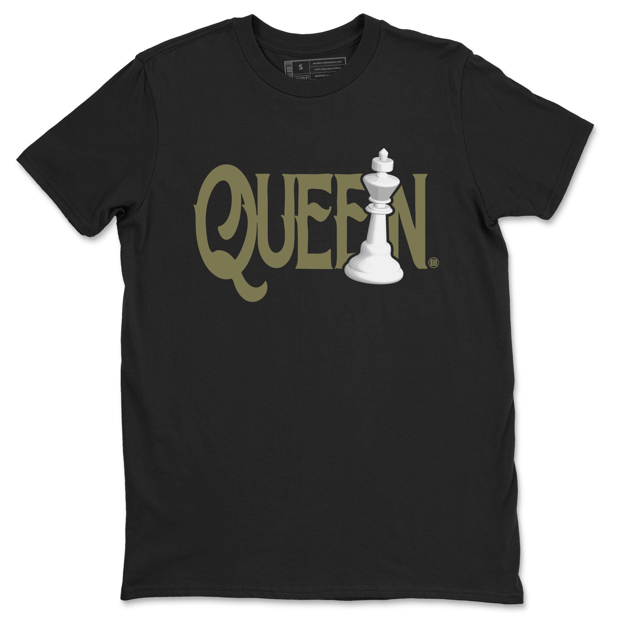 Air Jordan 4 Medium Olive shirt to match jordans streetwear brand Chess Queen sneaker tees 4s Medium Olive Drip Gear Zone Unisex Streetwear Clothing Black 2 T-Shirt