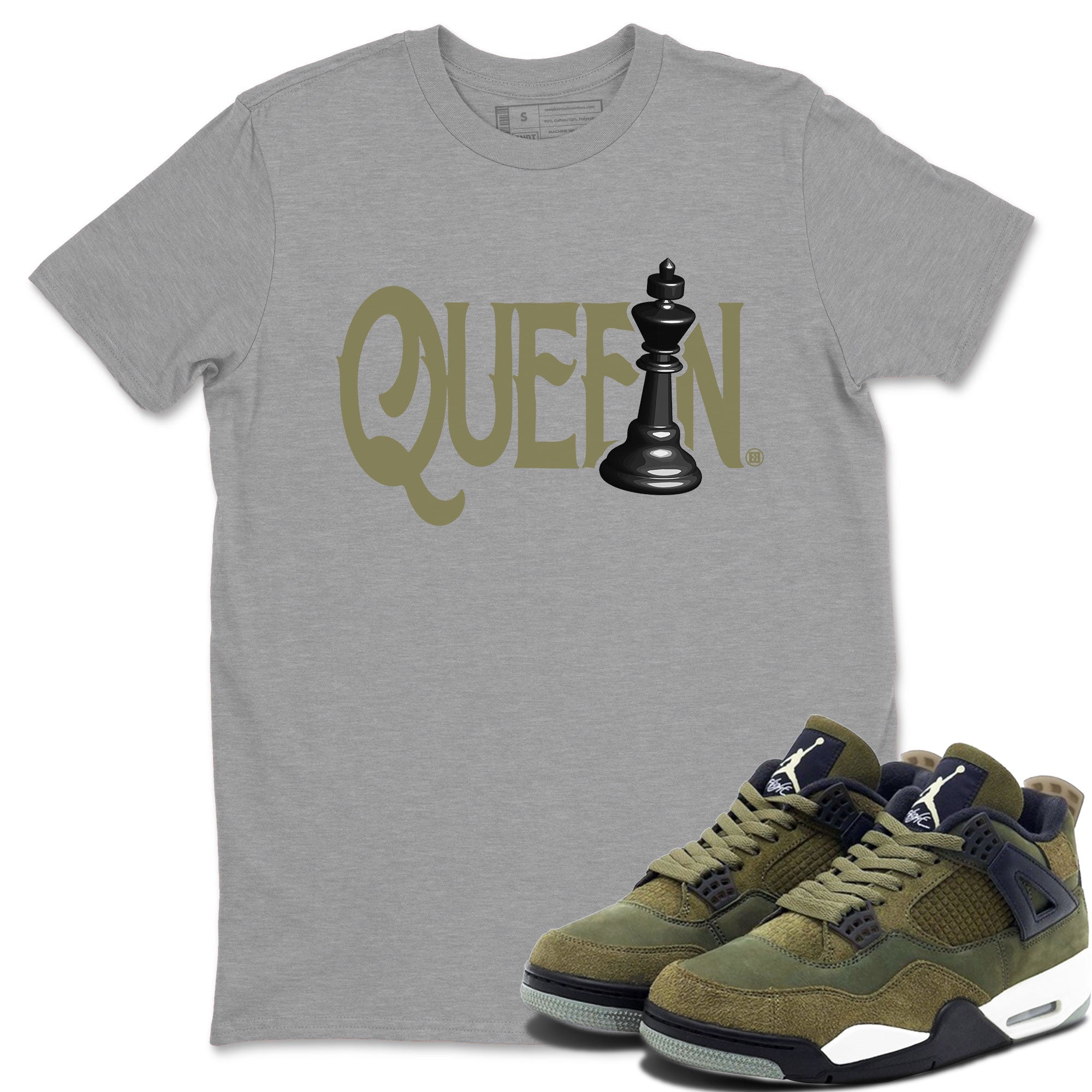Air Jordan 4 Medium Olive shirt to match jordans streetwear brand Chess Queen sneaker tees 4s Medium Olive Drip Gear Zone Unisex Streetwear Clothing Heather Grey 1 T-Shirt