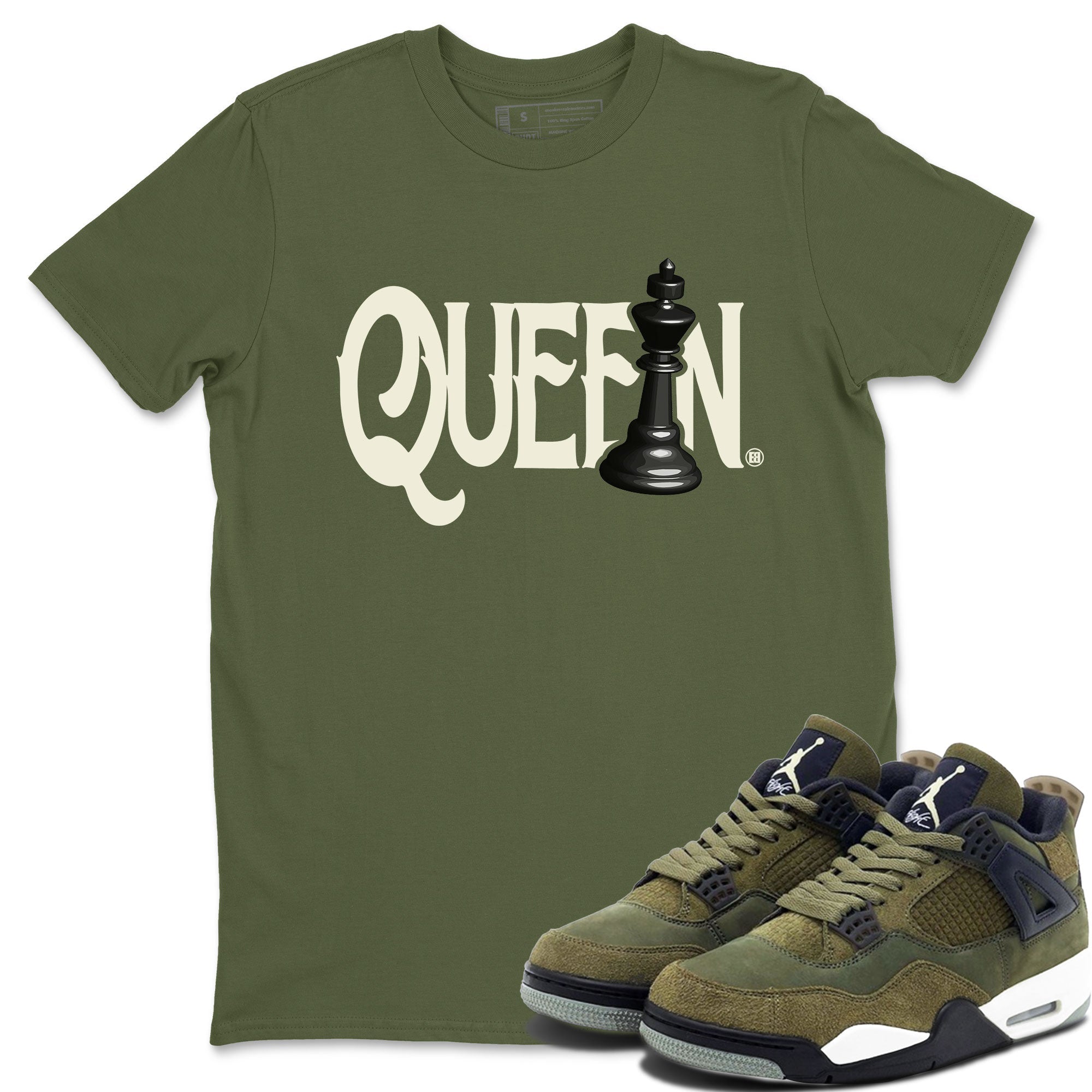 Air Jordan 4 Medium Olive shirt to match jordans streetwear brand Chess Queen sneaker tees 4s Medium Olive Drip Gear Zone Unisex Streetwear Clothing Military Green 1 T-Shirt