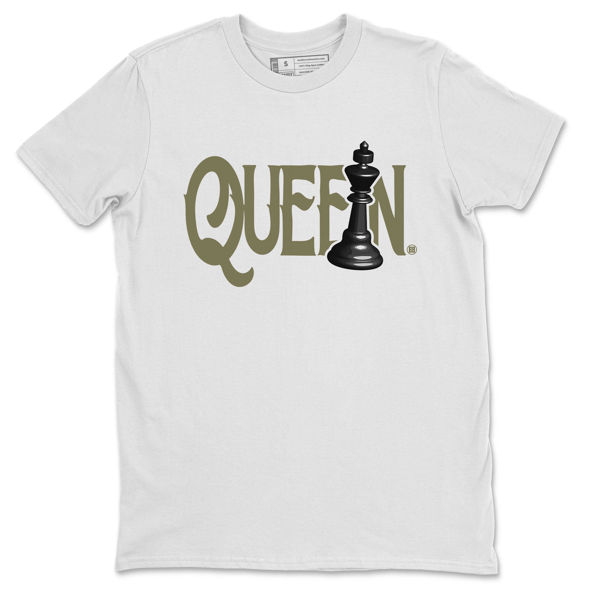 Air Jordan 4 Medium Olive shirt to match jordans streetwear brand Chess Queen sneaker tees 4s Medium Olive Drip Gear Zone Unisex Streetwear Clothing White 2 T-Shirt