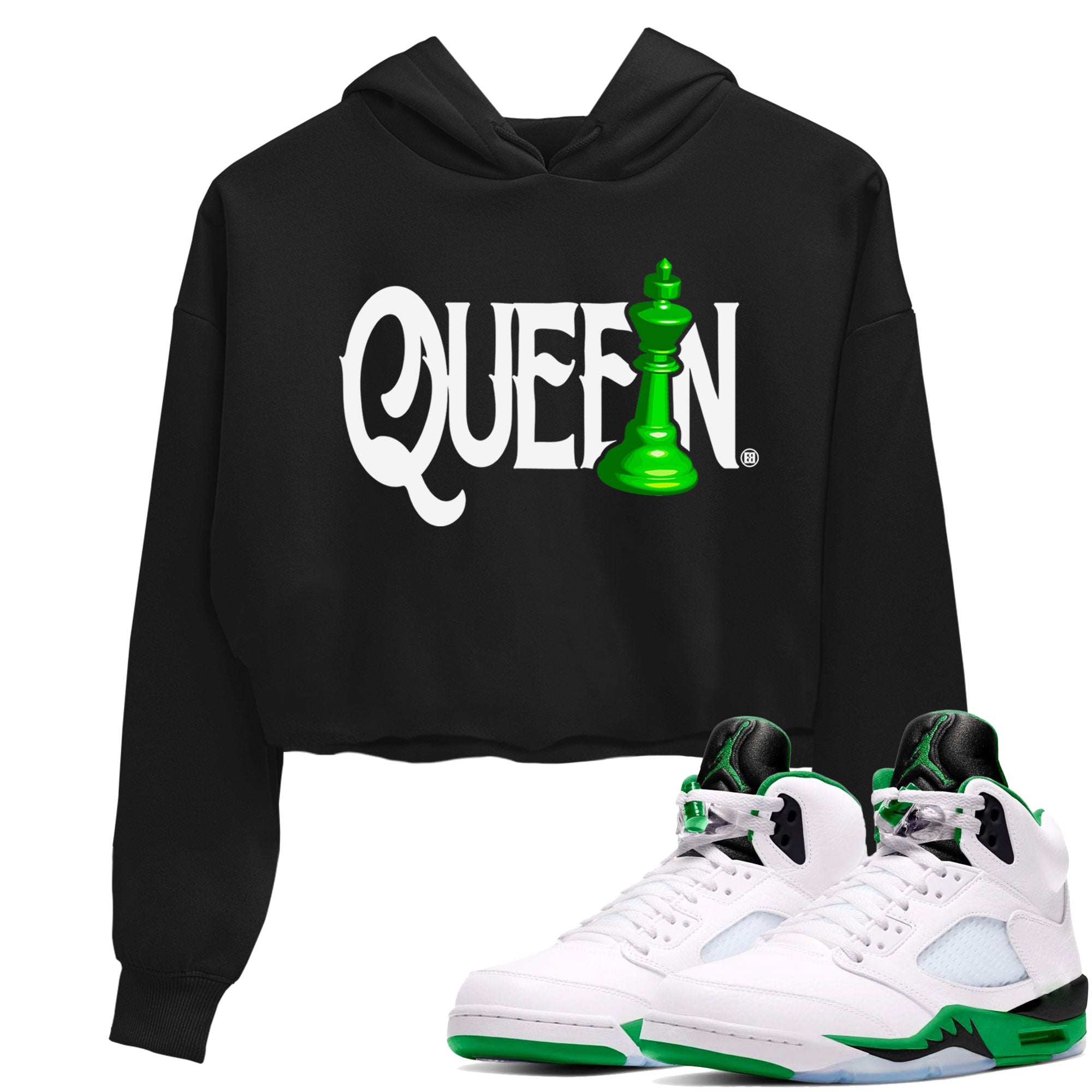 Air Jordan 5 Lucky Green shirt to match jordans Chess Queen sneaker match tee AJ5 Lucky Green Drip Gear Zone Black 1 women's crop tee