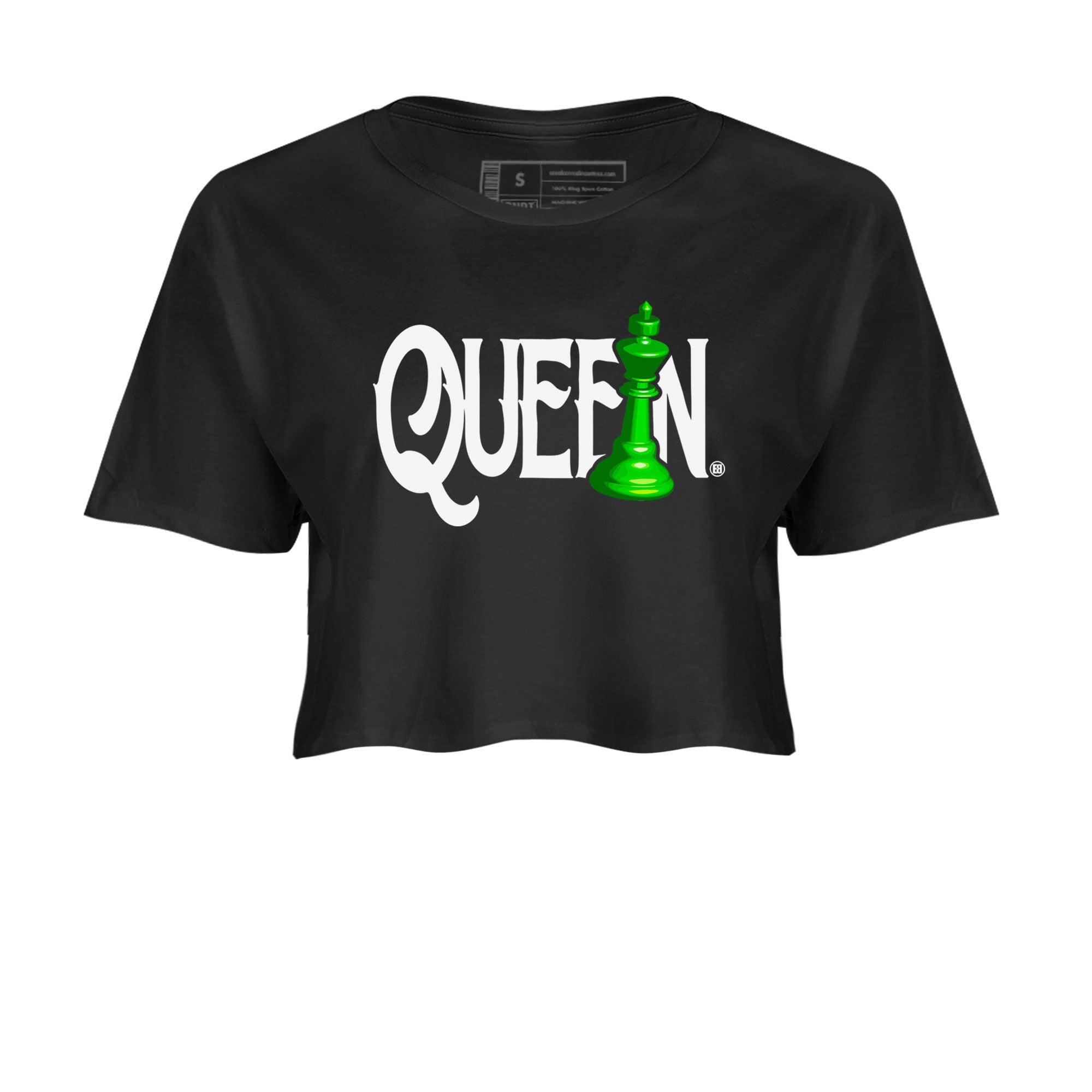 Air Jordan 5 Lucky Green shirt to match jordans Chess Queen sneaker match tee AJ5 Lucky Green Drip Gear Zone Black 2 women's crop tee