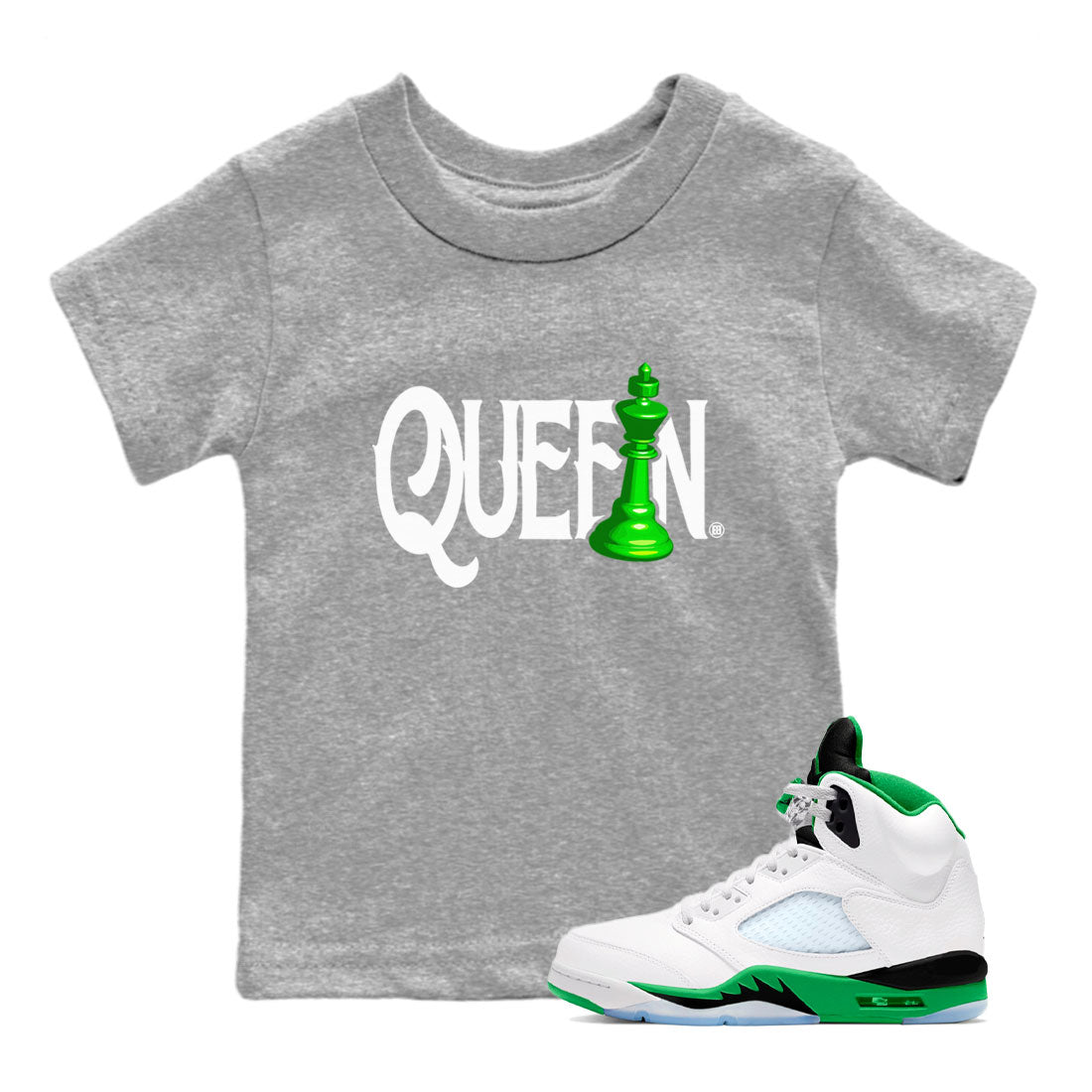 Air Jordan 5 Lucky Green shirt to match jordans Chess Queen sneaker match tee AJ5 Lucky Green Drip Gear Zone baby toddler Heather Grey 1 cotton Shirt