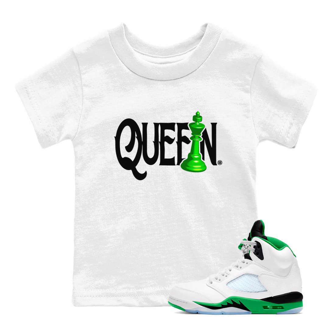Air Jordan 5 Lucky Green shirt to match jordans Chess Queen sneaker match tee AJ5 Lucky Green Drip Gear Zone baby toddler White 1 cotton Shirt