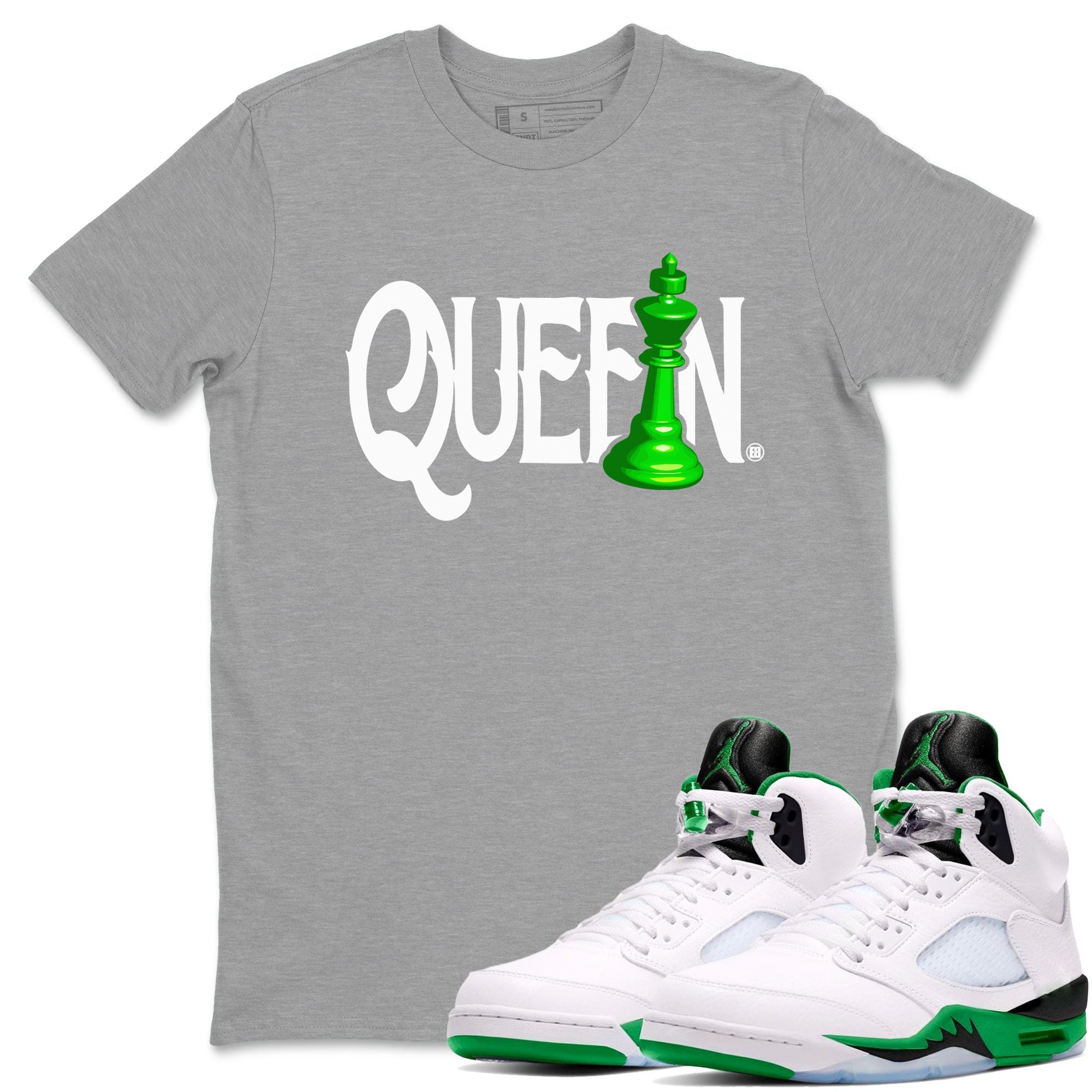 Air Jordan 5 Lucky Green shirt to match jordans Chess Queen sneaker match tee AJ5 Lucky Green Drip Gear Zone unisex cotton Heather Grey 1 crew neck shirt