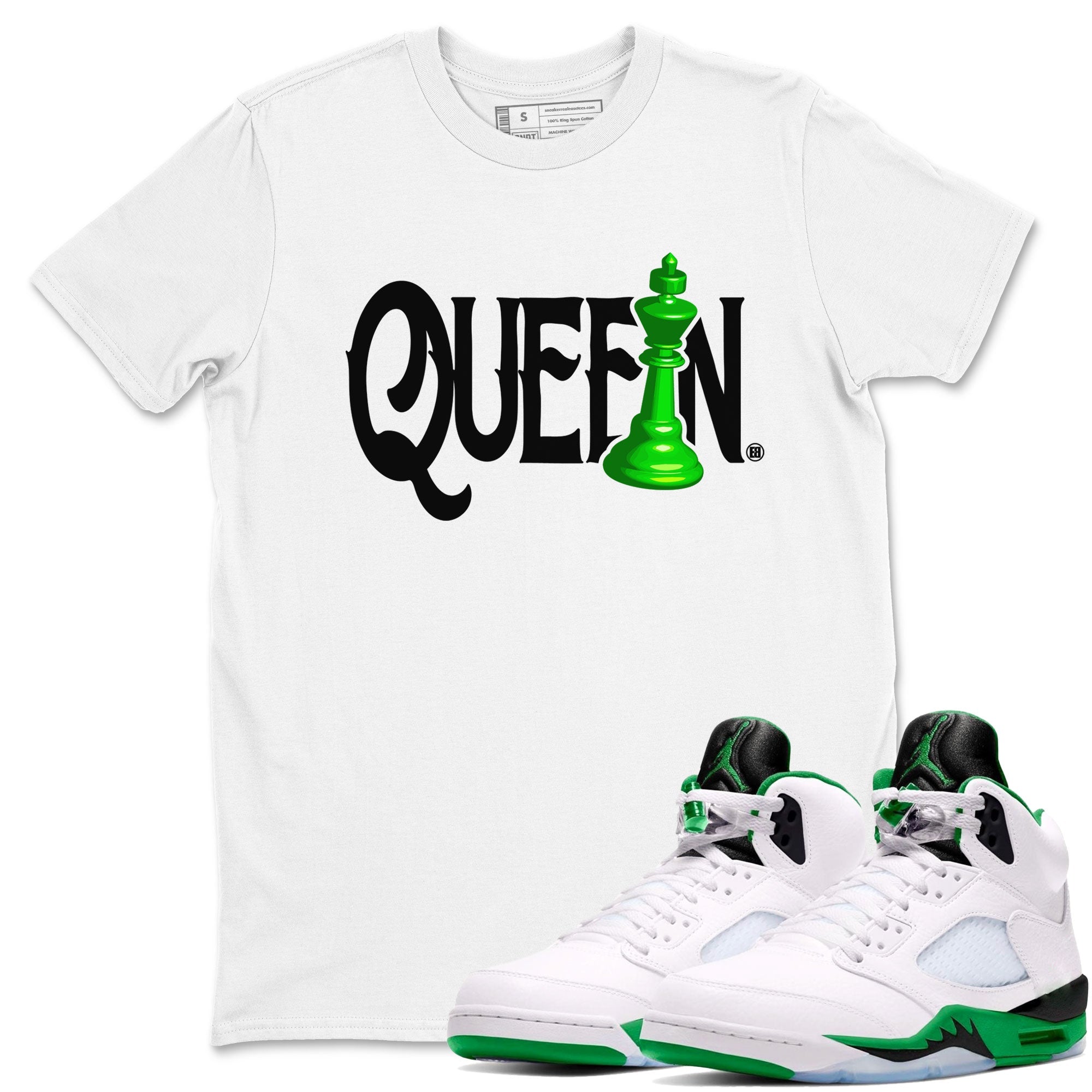 Air Jordan 5 Lucky Green shirt to match jordans Chess Queen sneaker match tee AJ5 Lucky Green Drip Gear Zone unisex cotton White 1 crew neck shirt