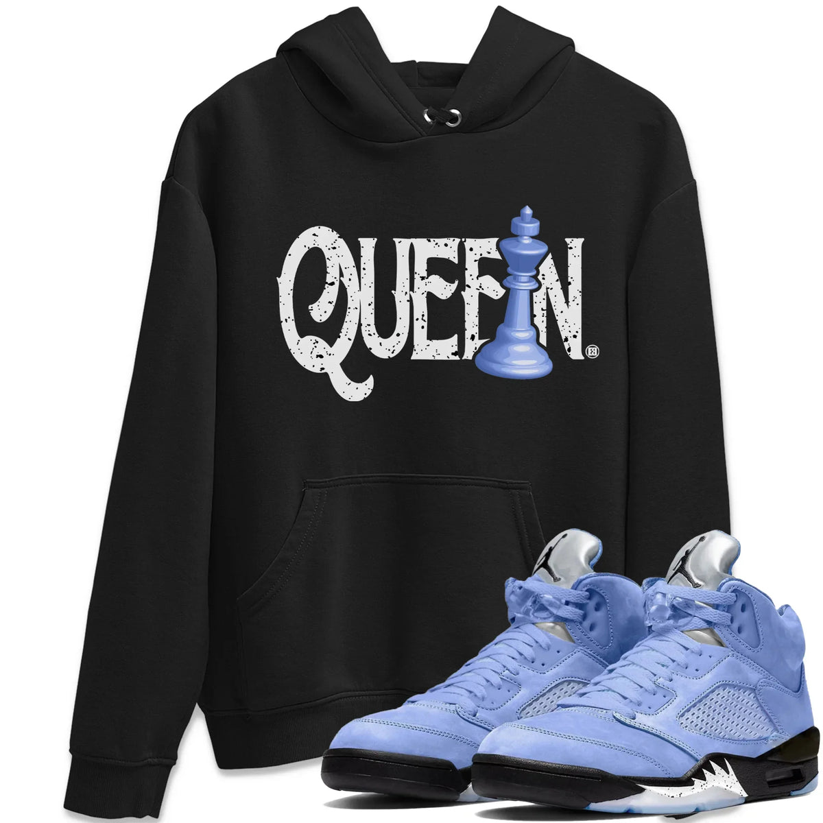 Jordan 5 UNC Sneaker Matching T-Shirt Chess Queen Sneaker Tees Jordan 5 UNC Sneaker Release Tees Crew Neck Tees