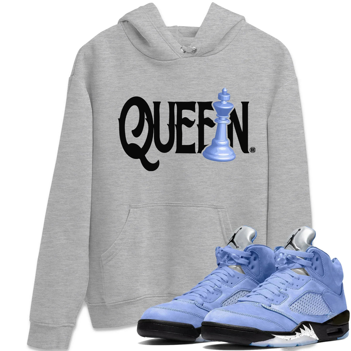 Jordan 5 UNC Sneaker Matching T-Shirt Chess Queen Sneaker Tees Jordan 5 UNC Sneaker Release Tees Crew Neck Tees