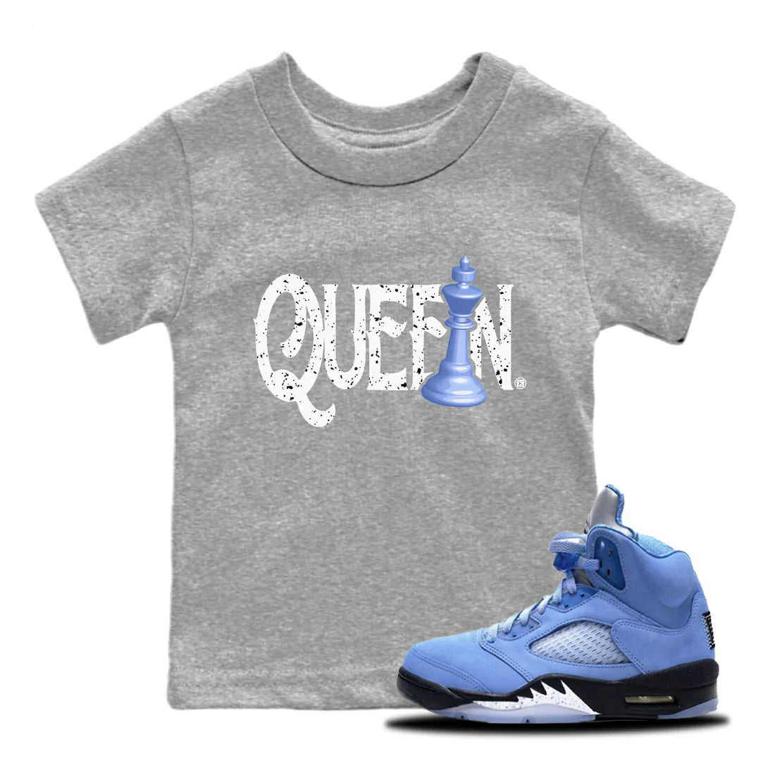 Jordan 5 UNC Sneaker Matching T-Shirt Chess Queen Sneaker Tees Jordan 5 UNC Sneaker Release Tees Kids Shirts