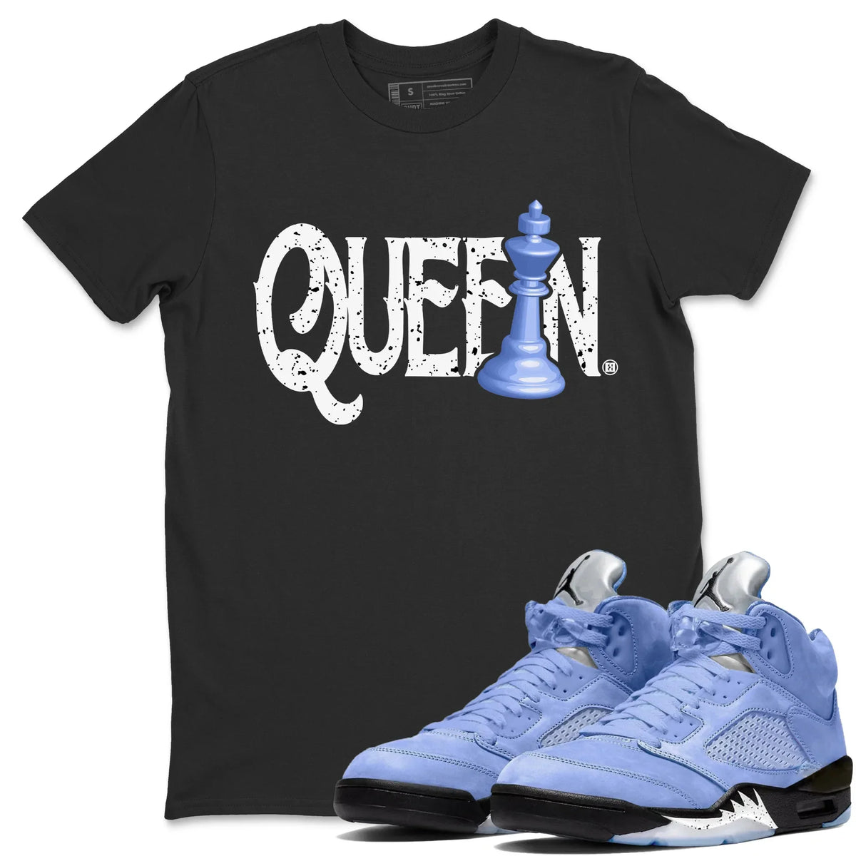 Jordan 5 UNC Sneaker Matching T-Shirt Chess Queen Sneaker Tees Jordan 5 UNC Sneaker Release Tees Crew Neck Tees
