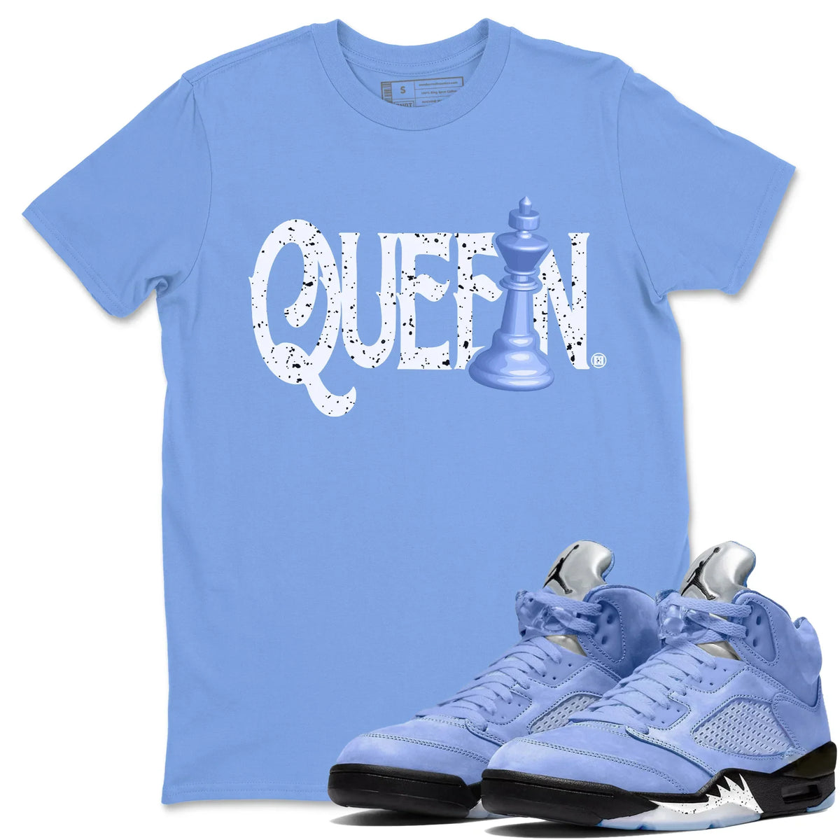 Jordan 5 UNC Sneaker Matching T-Shirt Chess Queen Sneaker Tees Jordan 5 UNC Sneaker Release Tees Crew Neck Tees